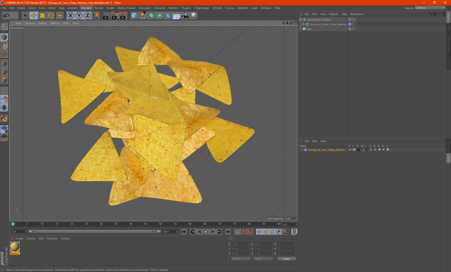 3D Group of Corn Chips Nachos