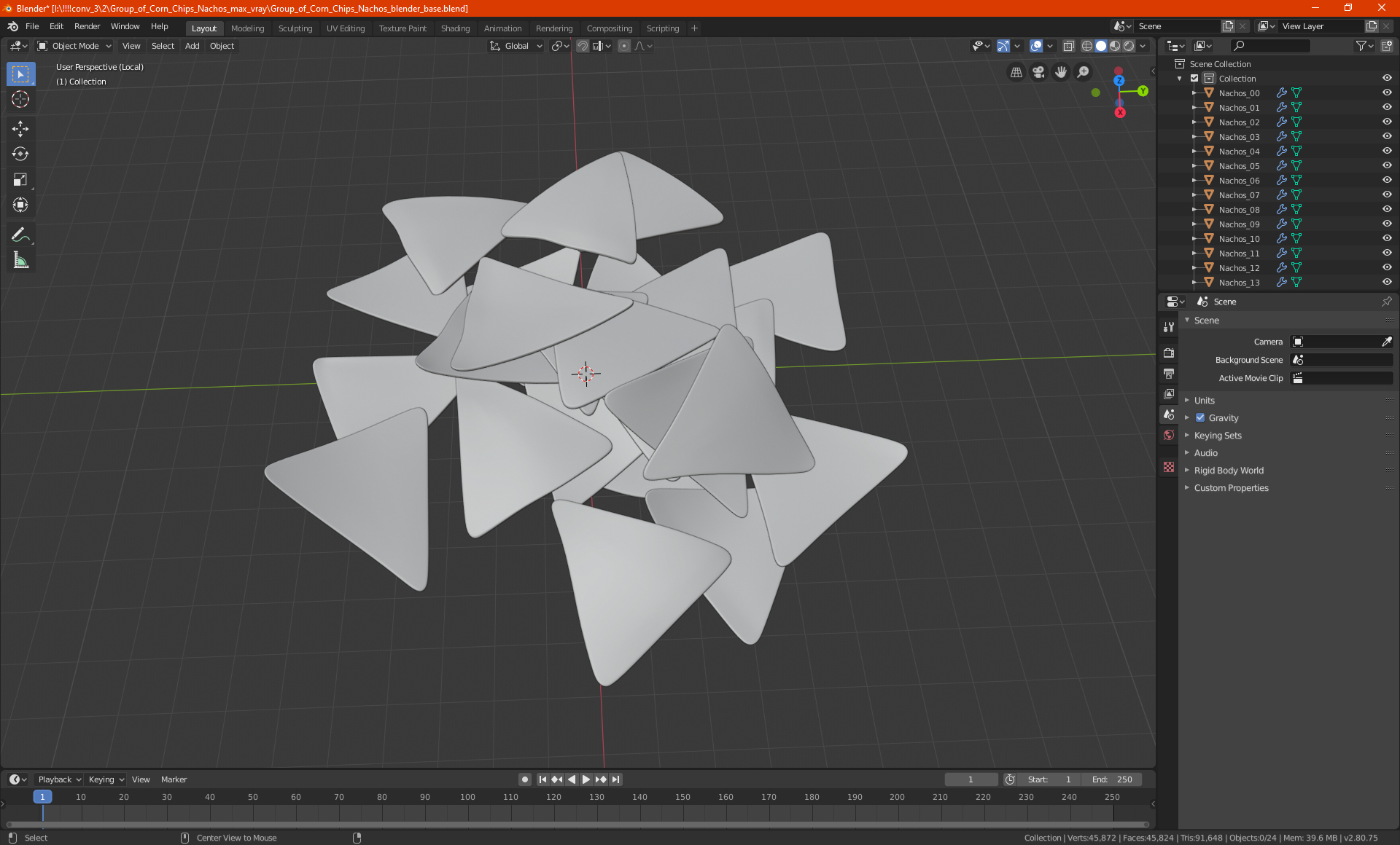 3D Group of Corn Chips Nachos