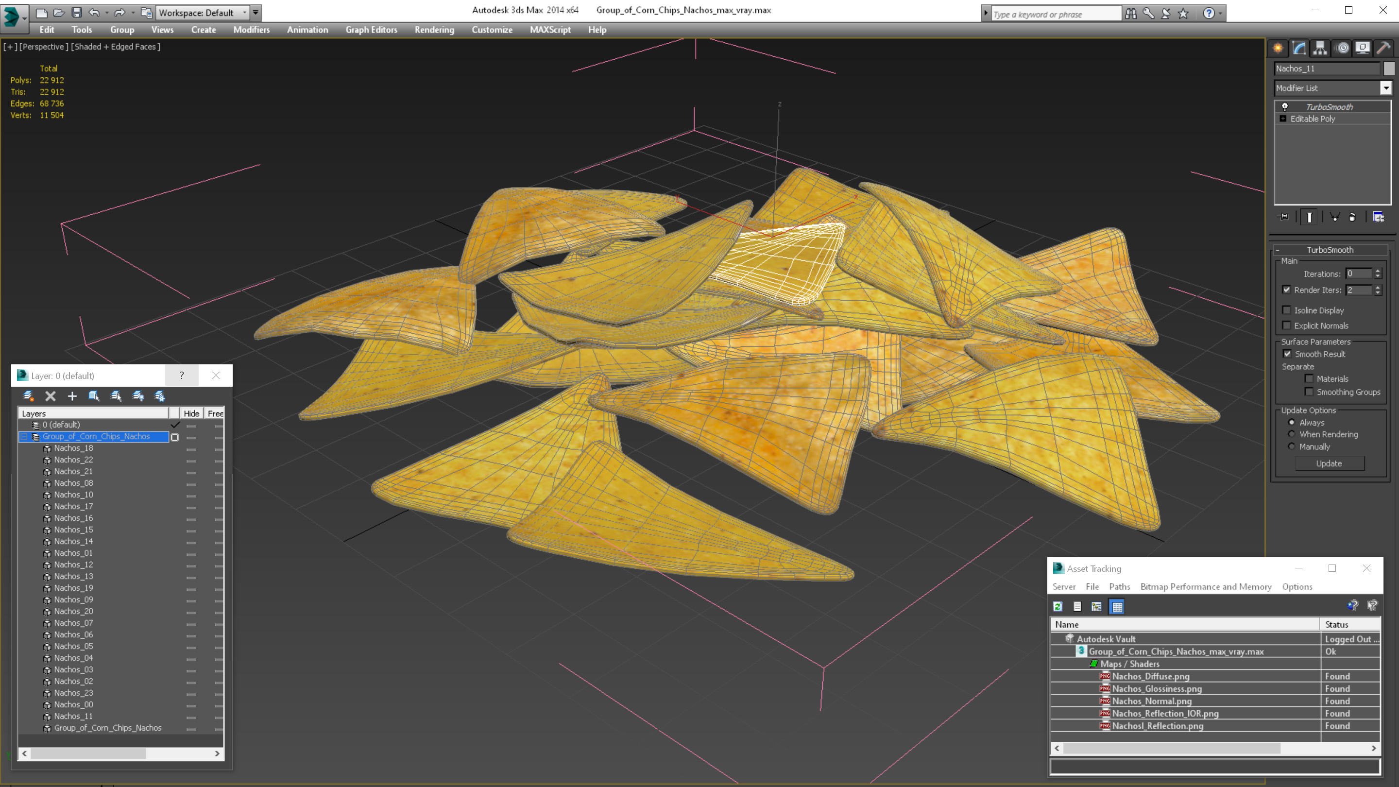 3D Group of Corn Chips Nachos