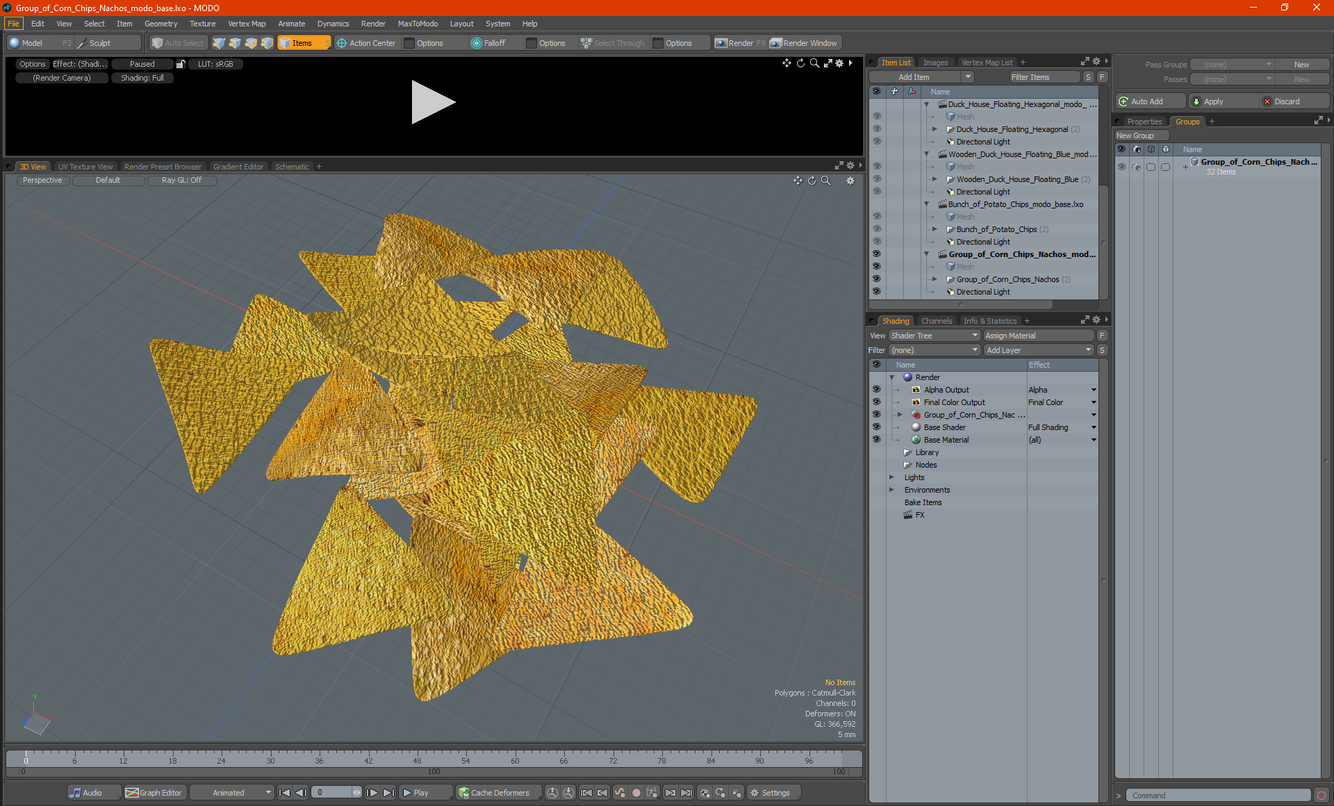 3D Group of Corn Chips Nachos