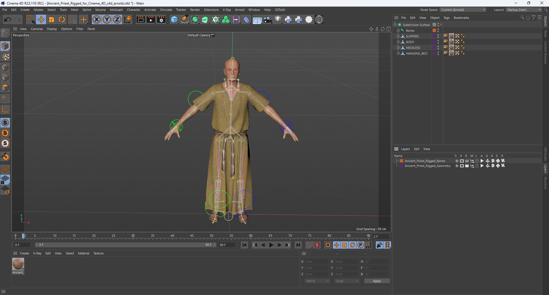 3D model Ancient Priest Rigged for Cinema 4D
