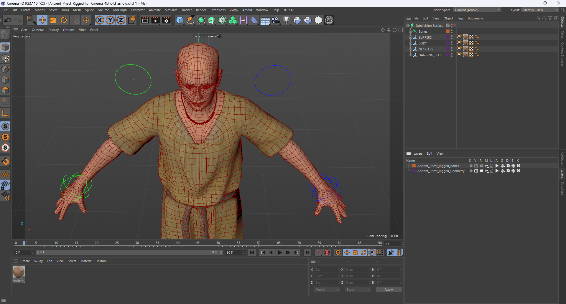 3D model Ancient Priest Rigged for Cinema 4D