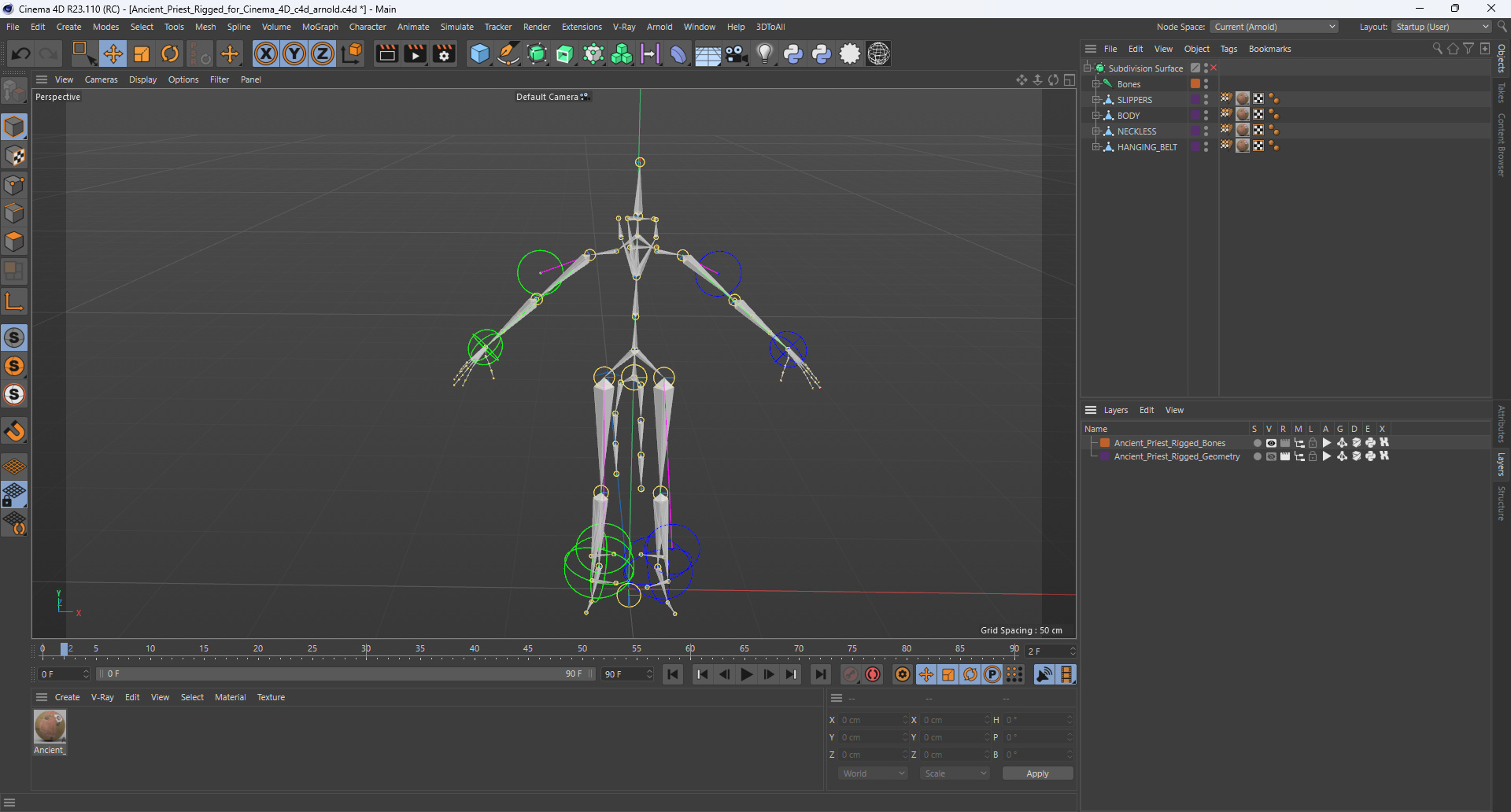 3D model Ancient Priest Rigged for Cinema 4D