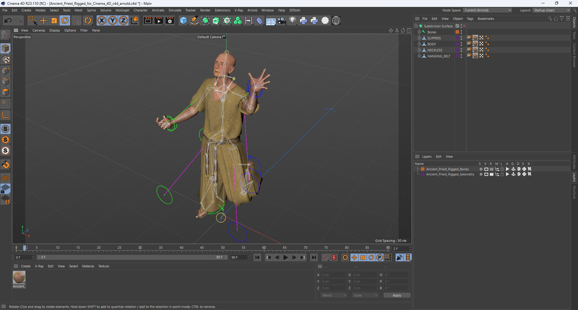 3D model Ancient Priest Rigged for Cinema 4D