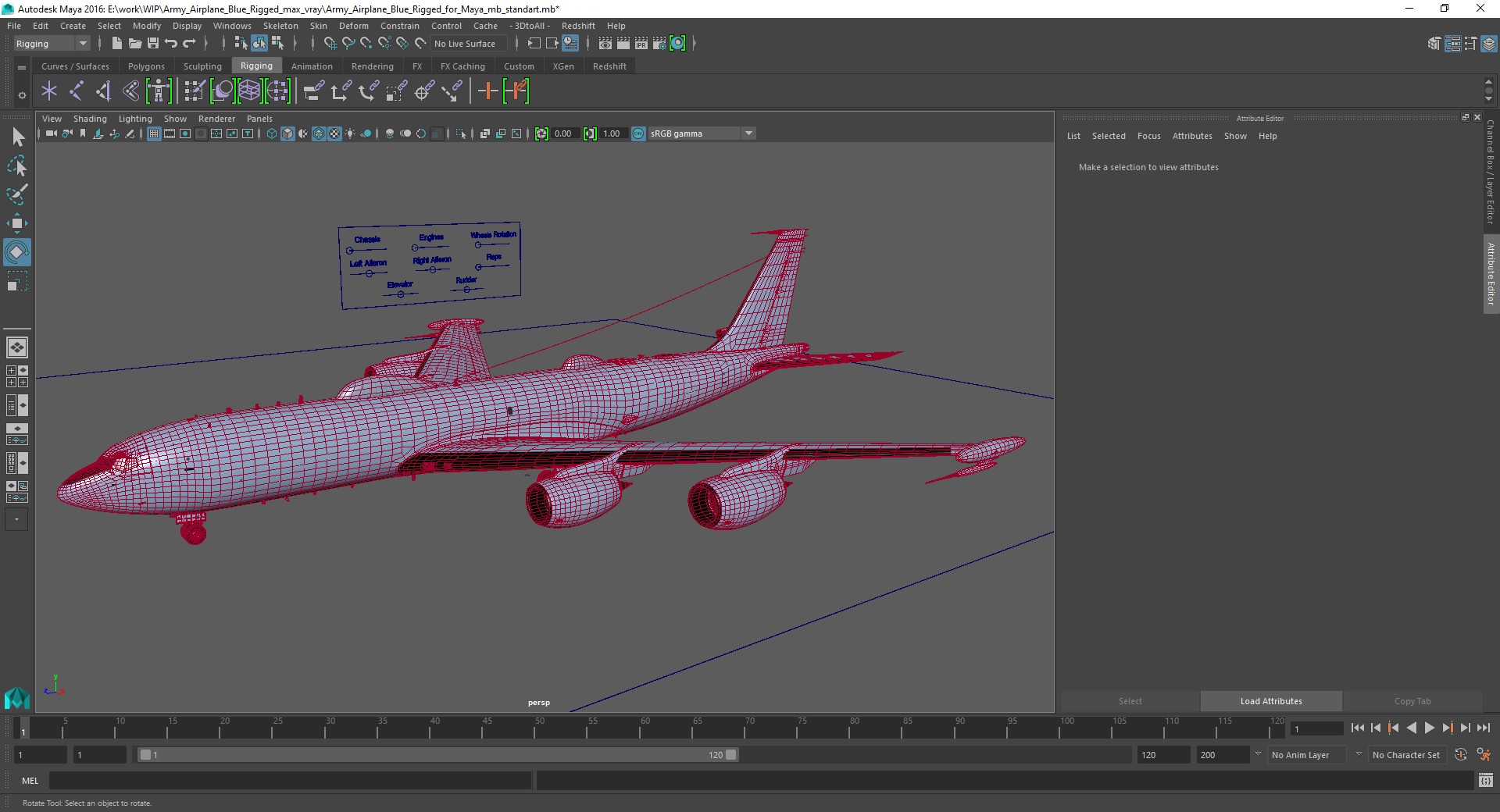 Army Airplane Blue Rigged for Maya 3D model