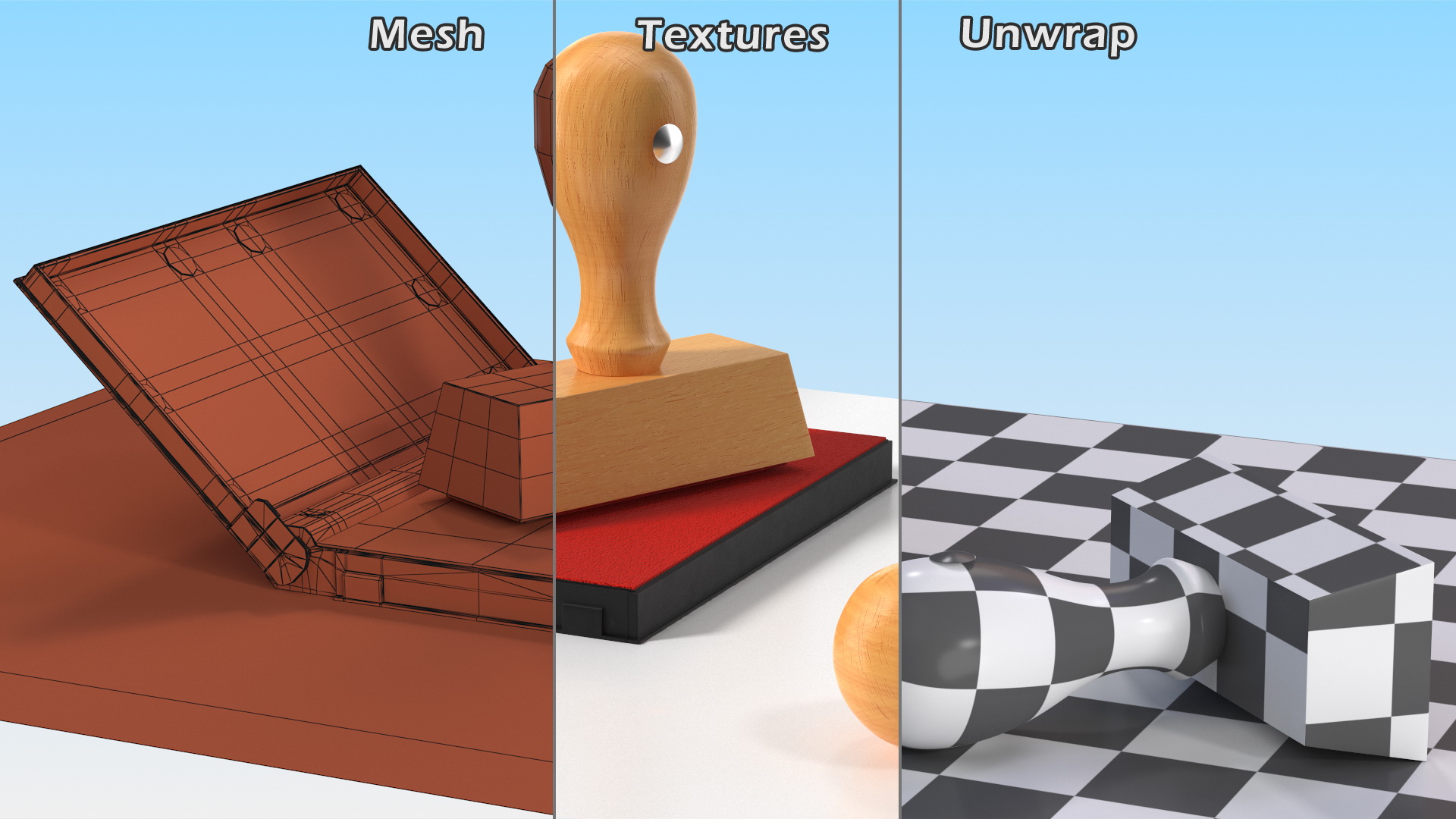 3D model Wood Stamp with Inkpad Approved Set