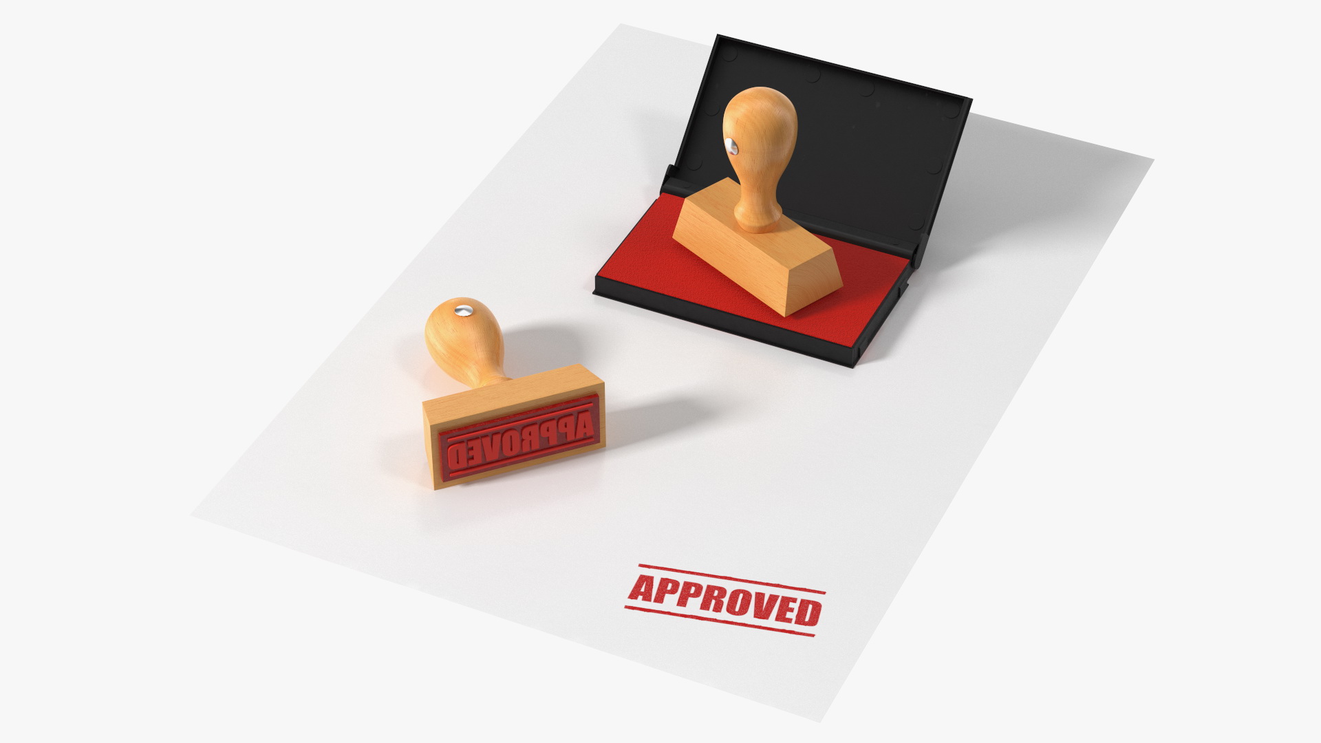 3D model Wood Stamp with Inkpad Approved Set