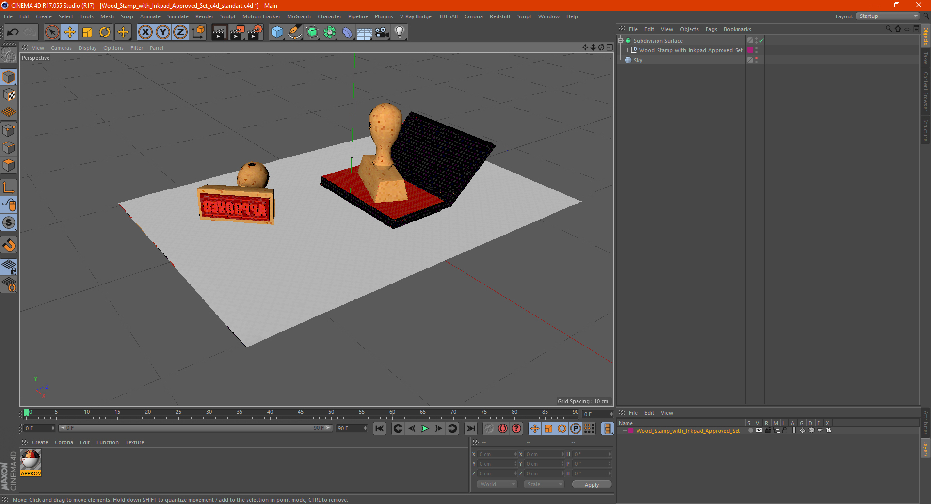 3D model Wood Stamp with Inkpad Approved Set
