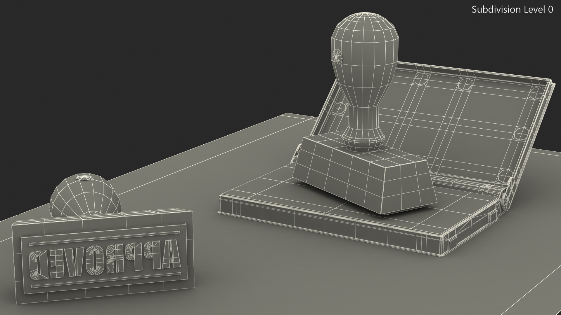 3D model Wood Stamp with Inkpad Approved Set