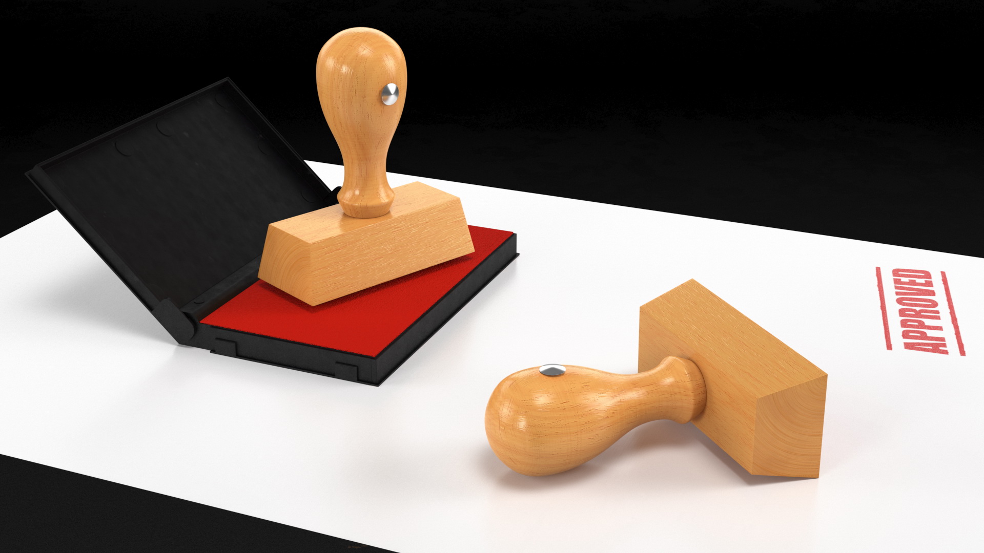 3D model Wood Stamp with Inkpad Approved Set