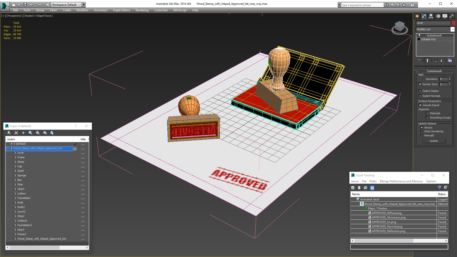 3D model Wood Stamp with Inkpad Approved Set