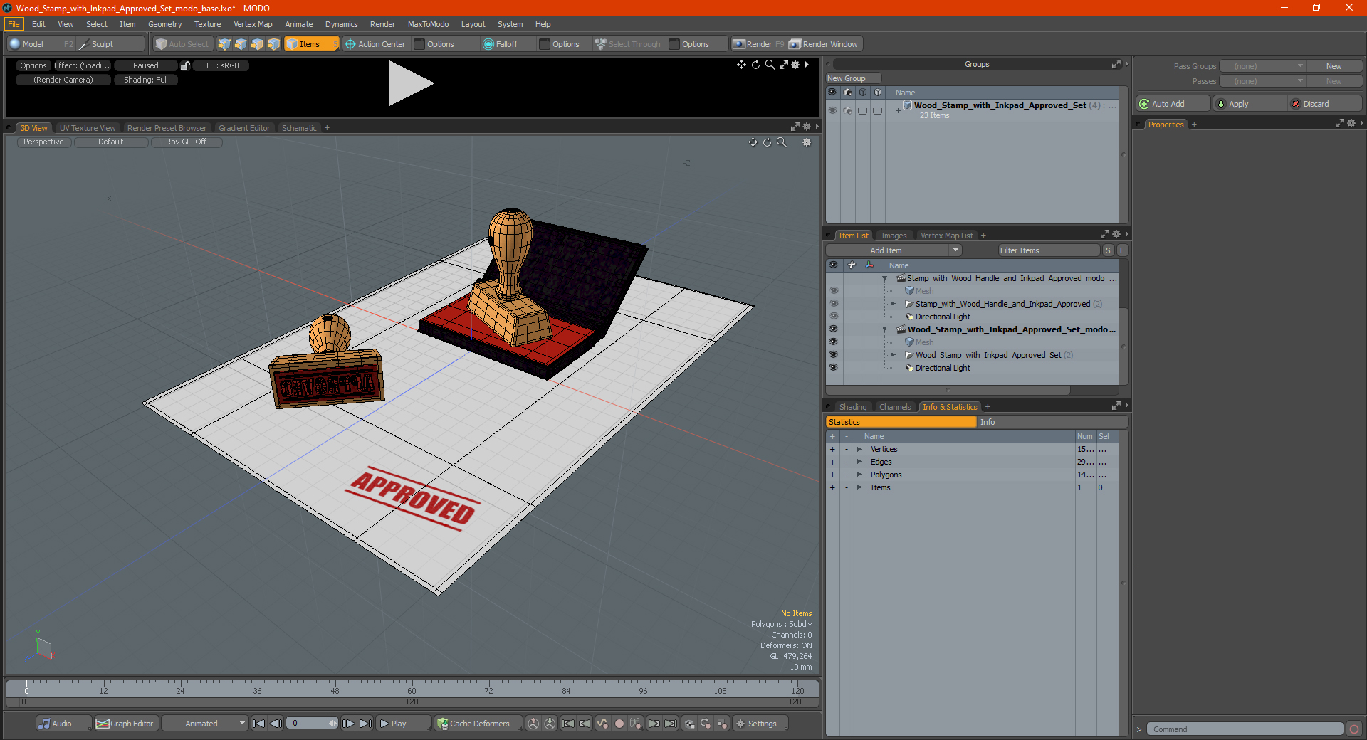 3D model Wood Stamp with Inkpad Approved Set