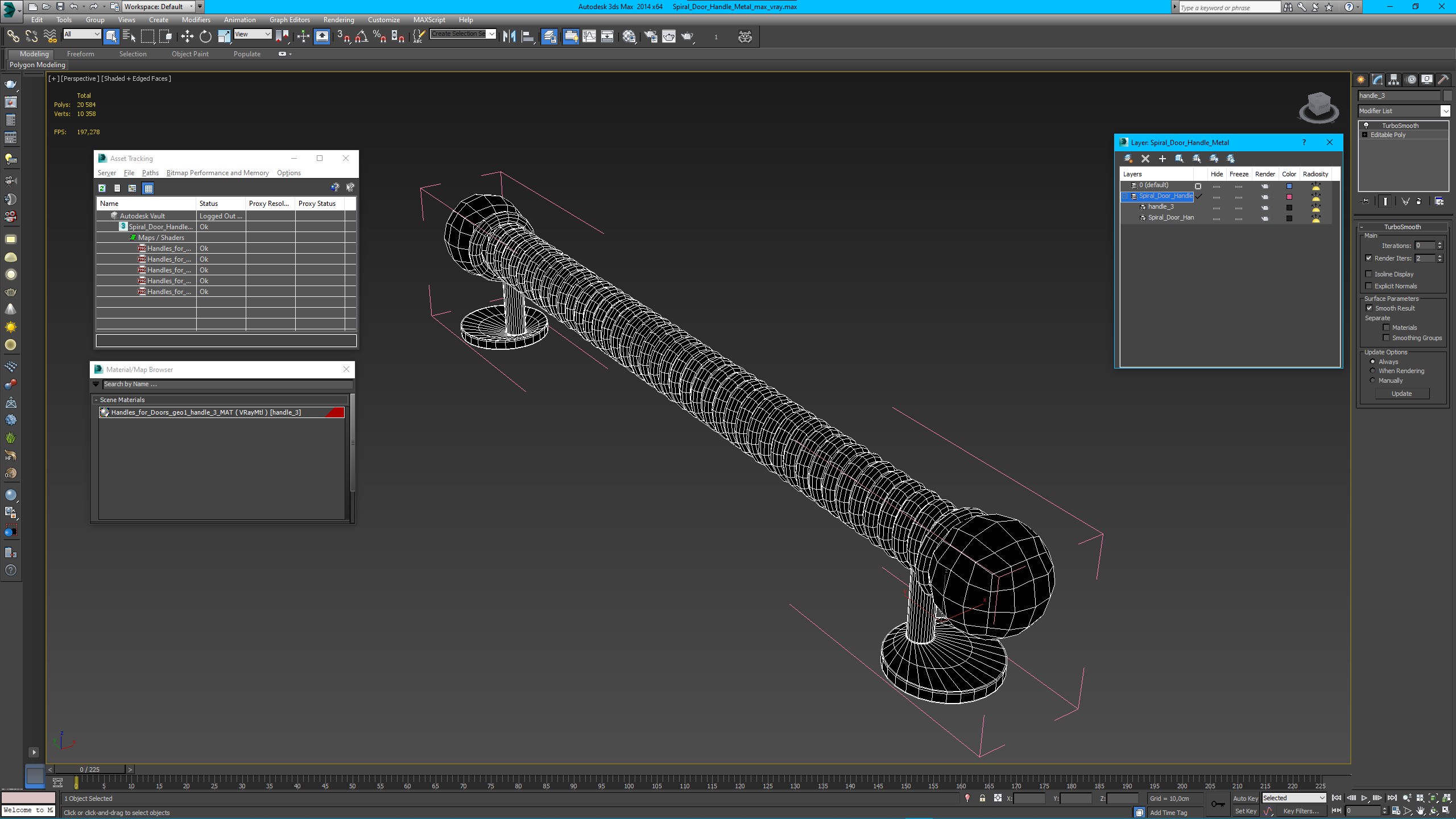 Spiral Door Handle Metal 3D model