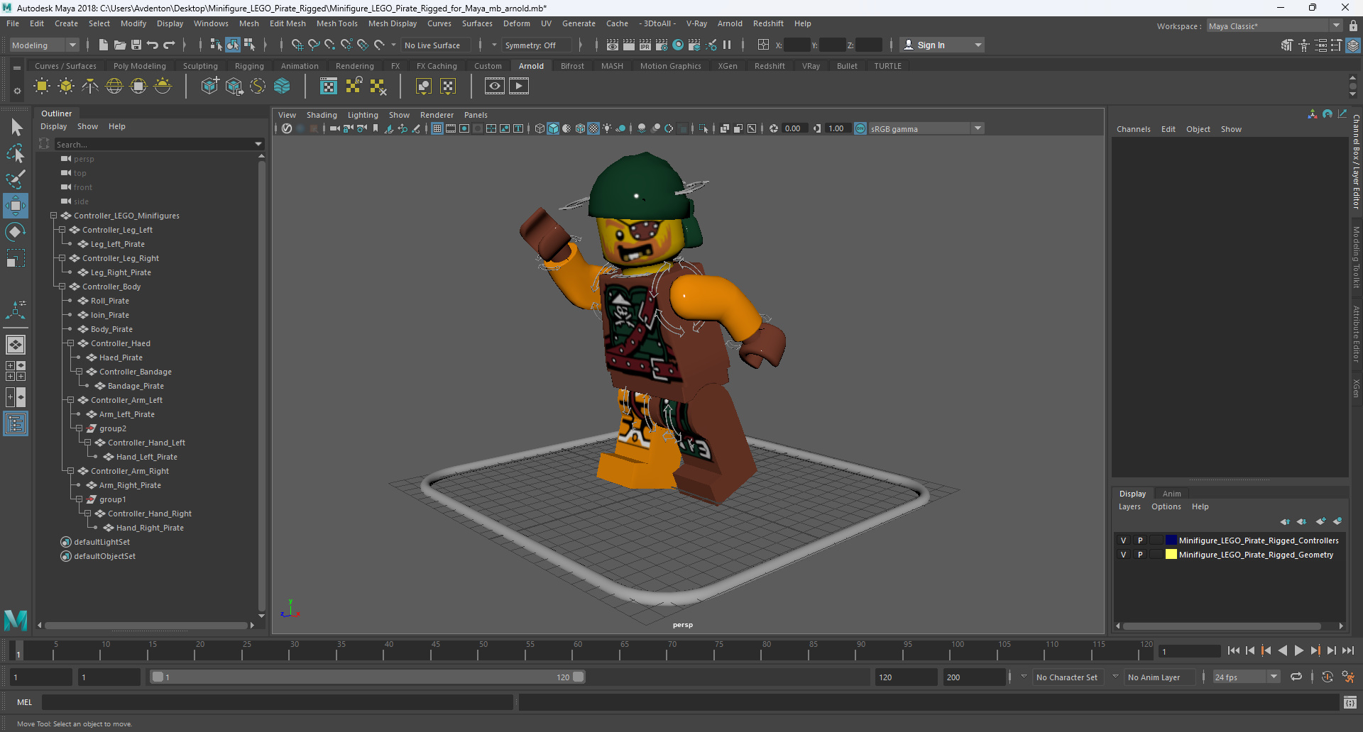 3D Minifigure LEGO Pirate Rigged for Maya model