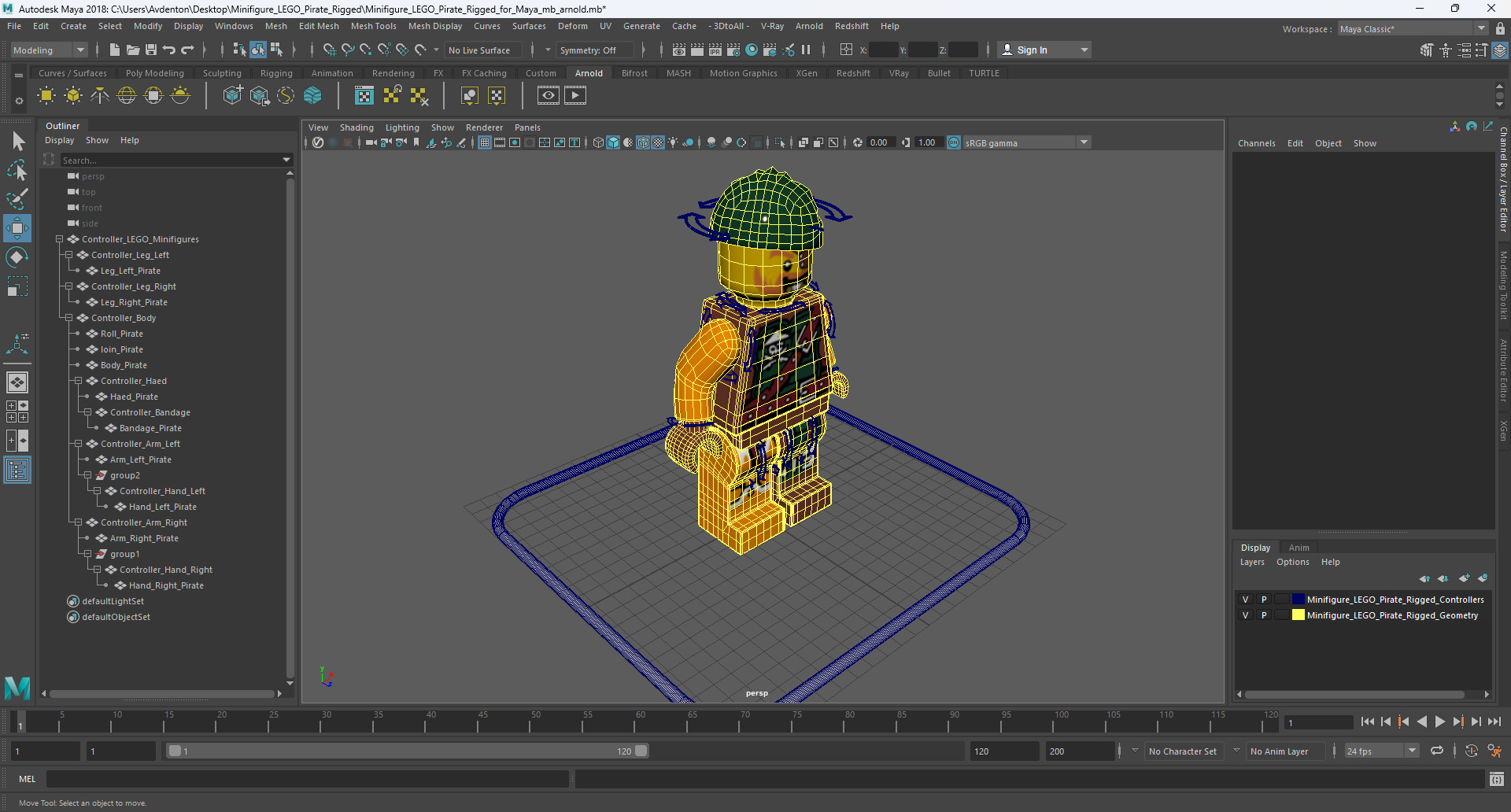 3D Minifigure LEGO Pirate Rigged for Maya model