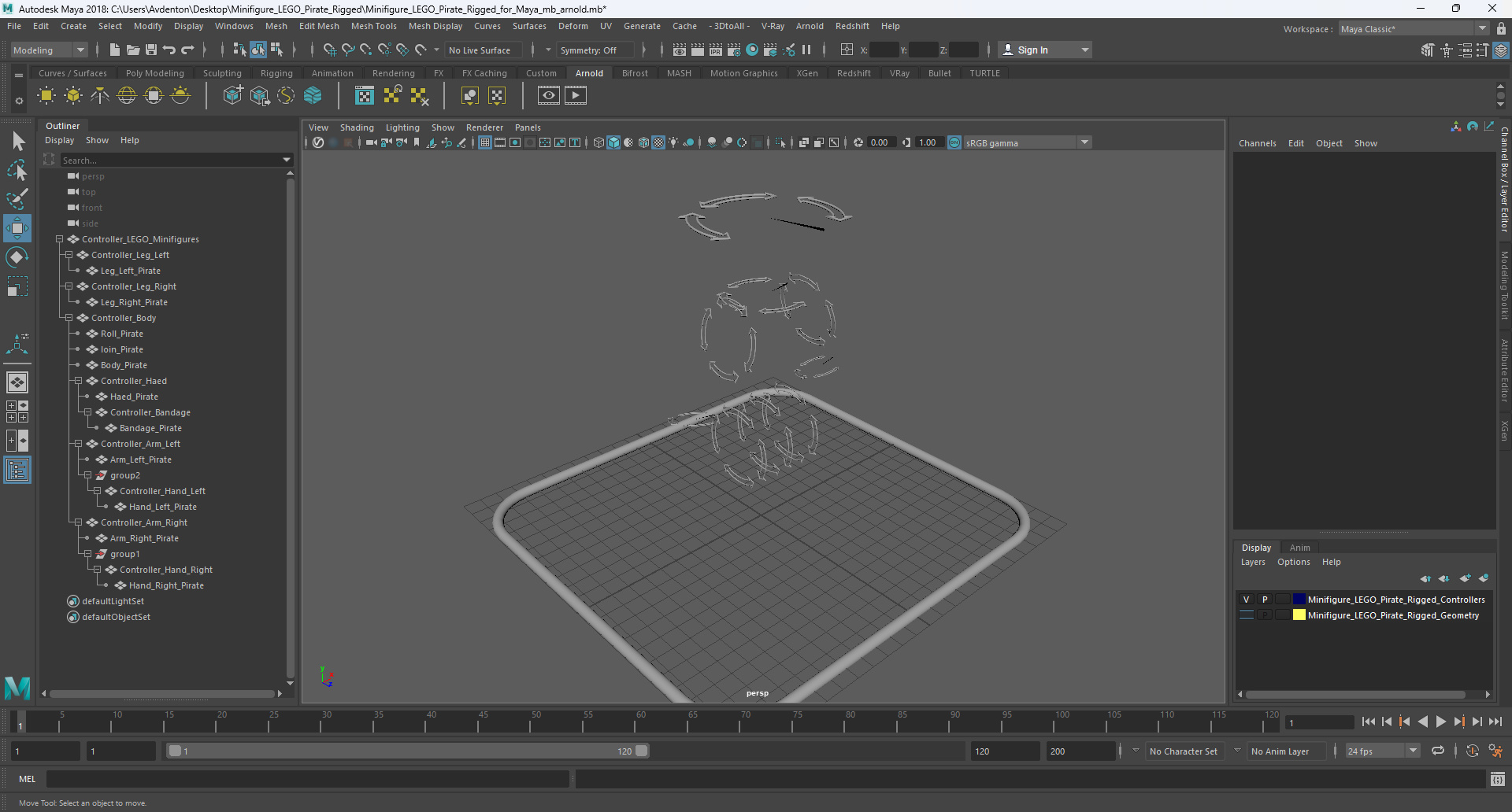 3D Minifigure LEGO Pirate Rigged for Maya model