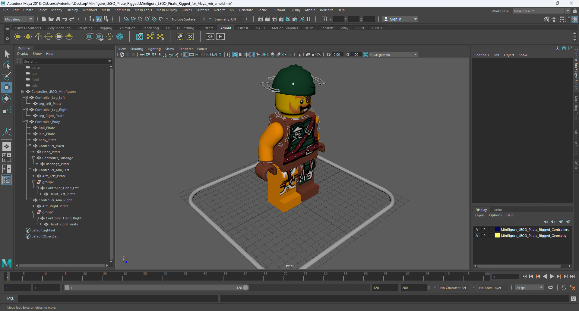 3D Minifigure LEGO Pirate Rigged for Maya model