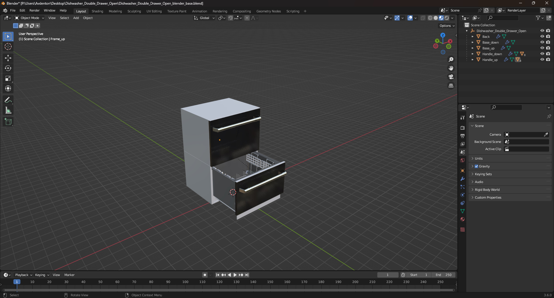 Dishwasher Double Drawer Open 3D model