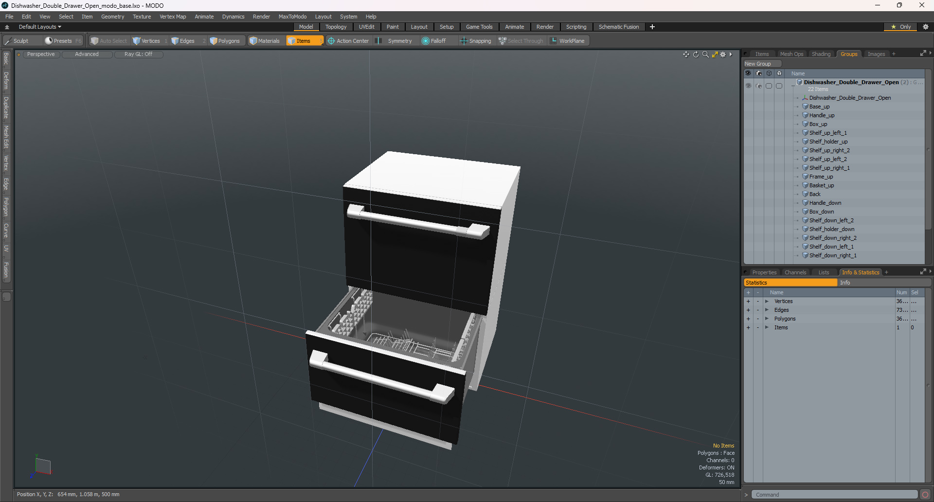 Dishwasher Double Drawer Open 3D model