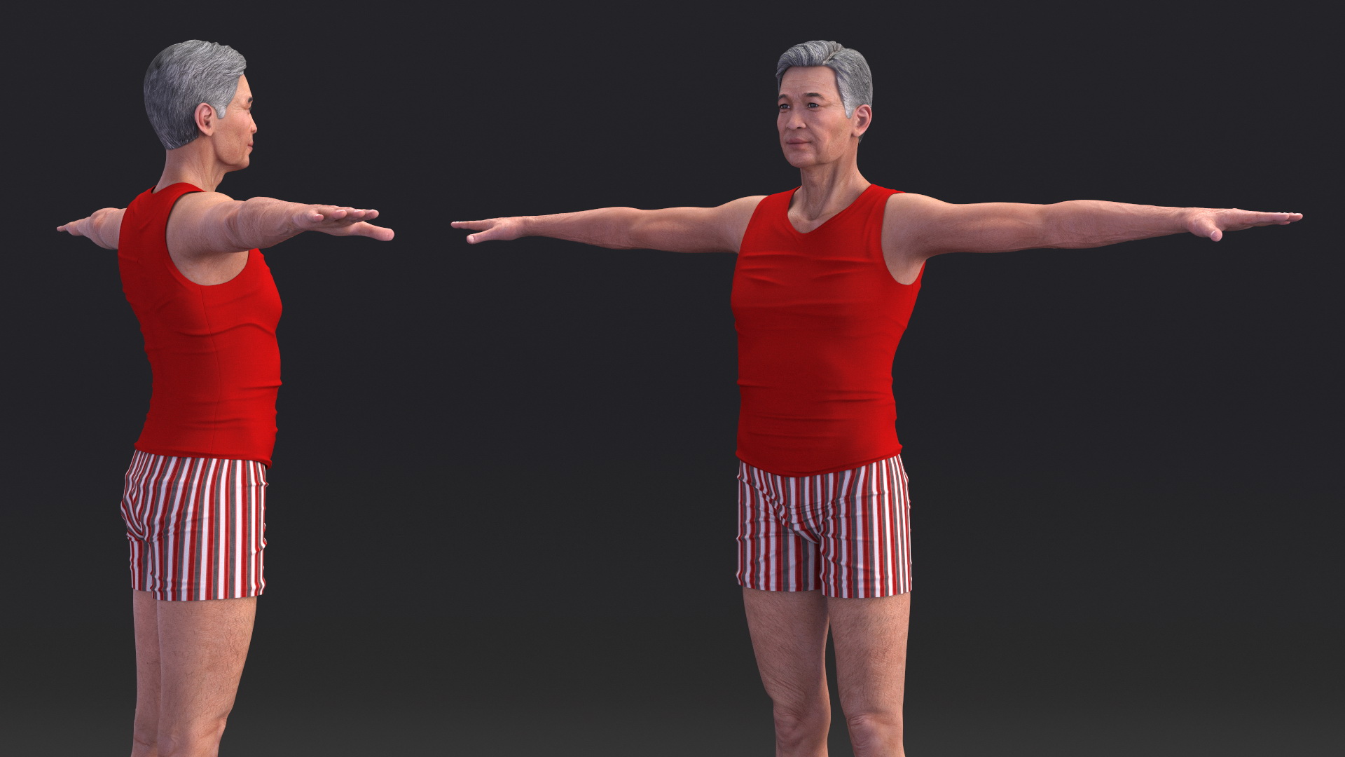 3D model Asian Old Aged Man Underwear T-Pose