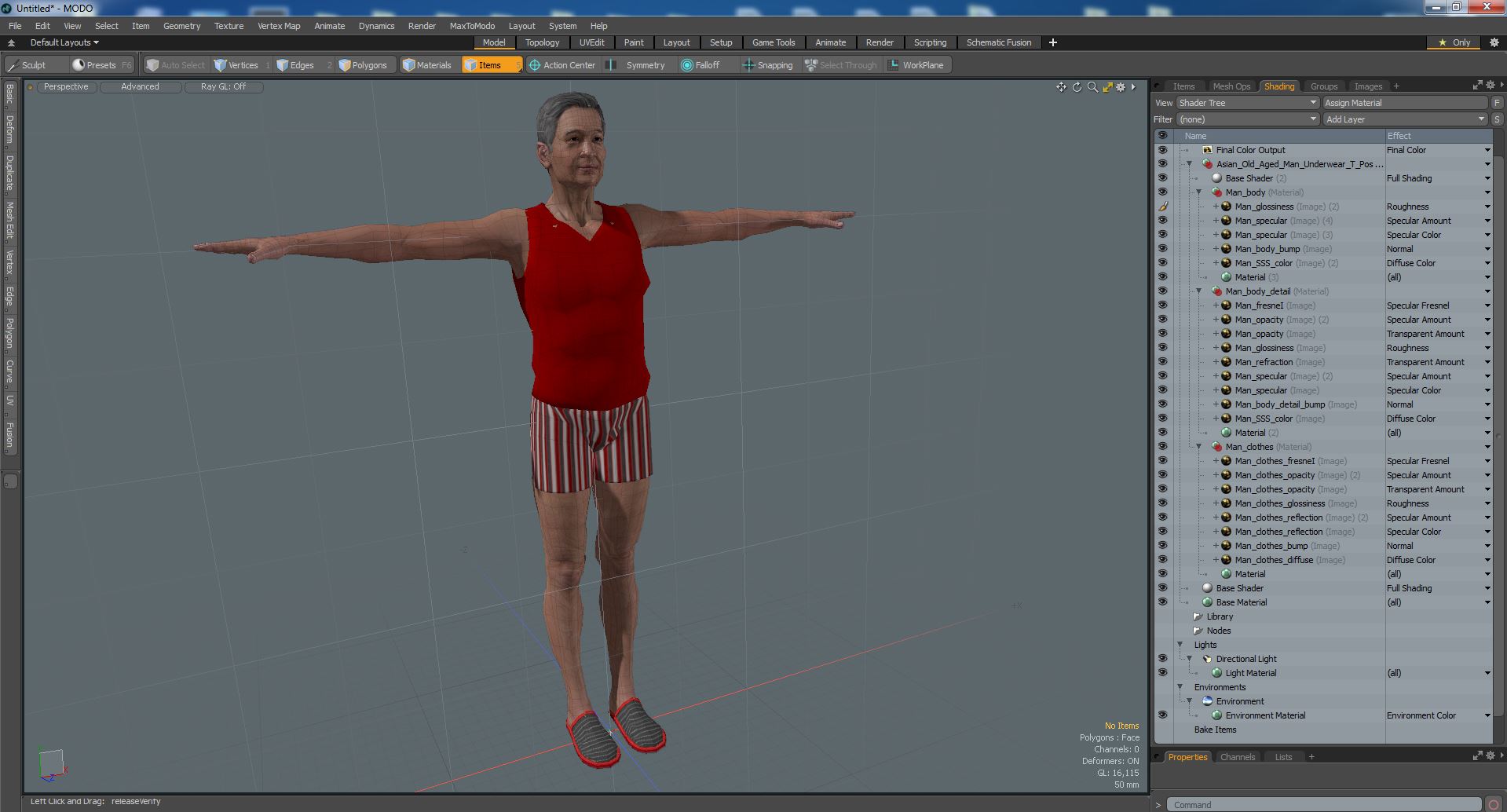3D model Asian Old Aged Man Underwear T-Pose
