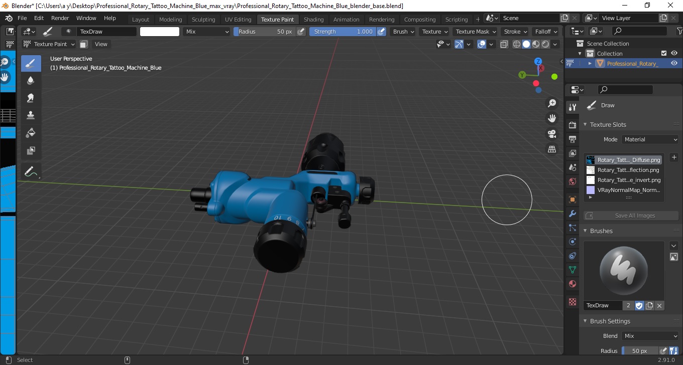 Professional Rotary Tattoo Machine Blue 3D model