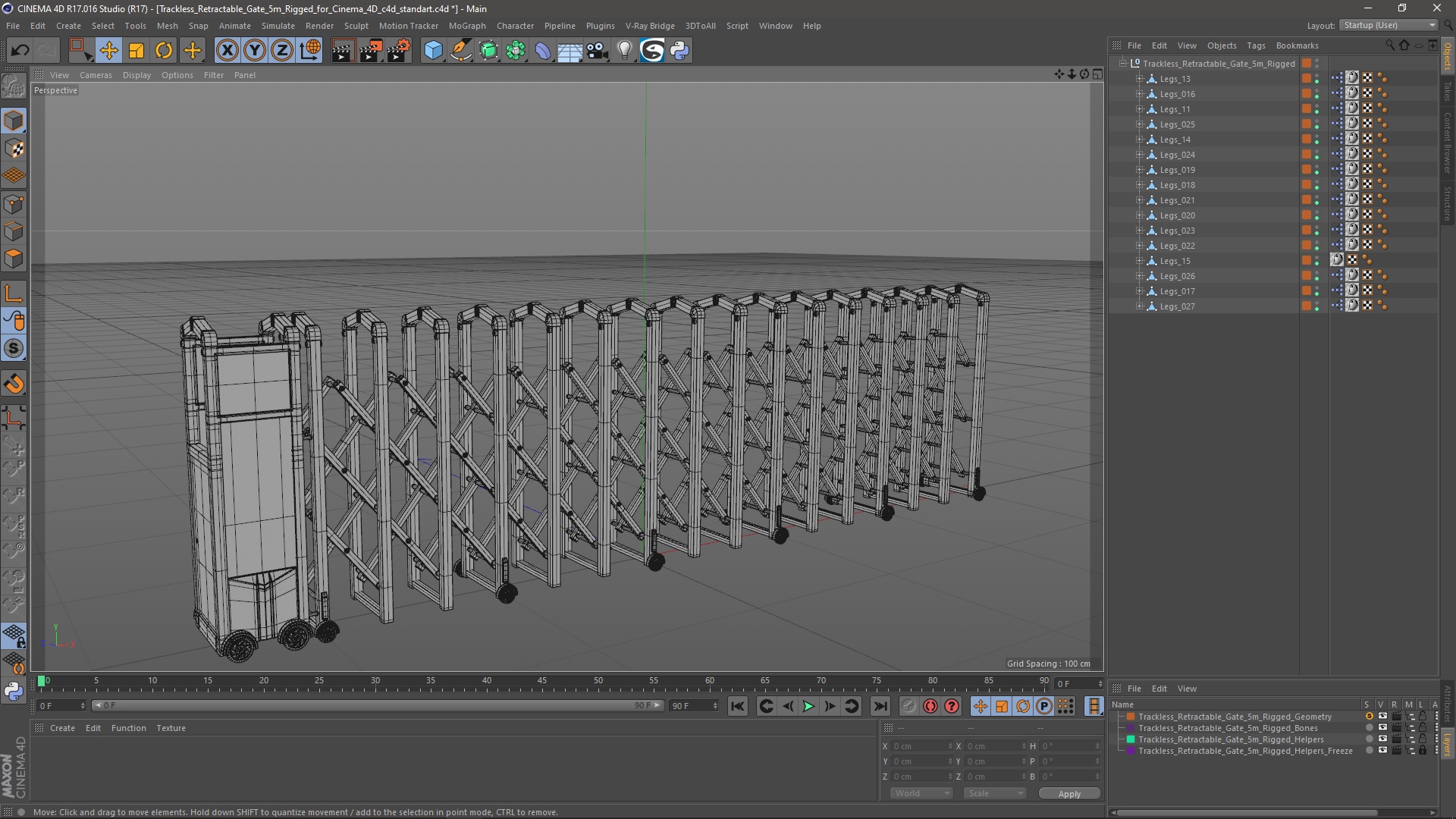 3D model Trackless Retractable Gate 5m Rigged for Cinema 4D