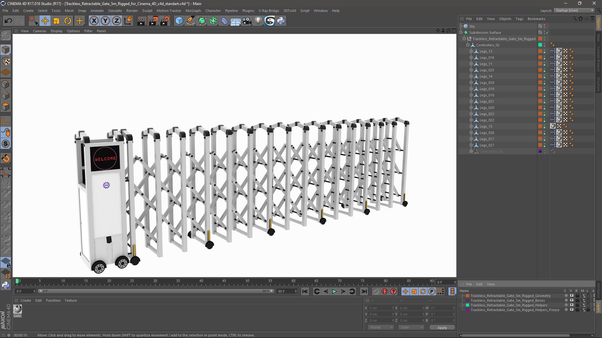 3D model Trackless Retractable Gate 5m Rigged for Cinema 4D