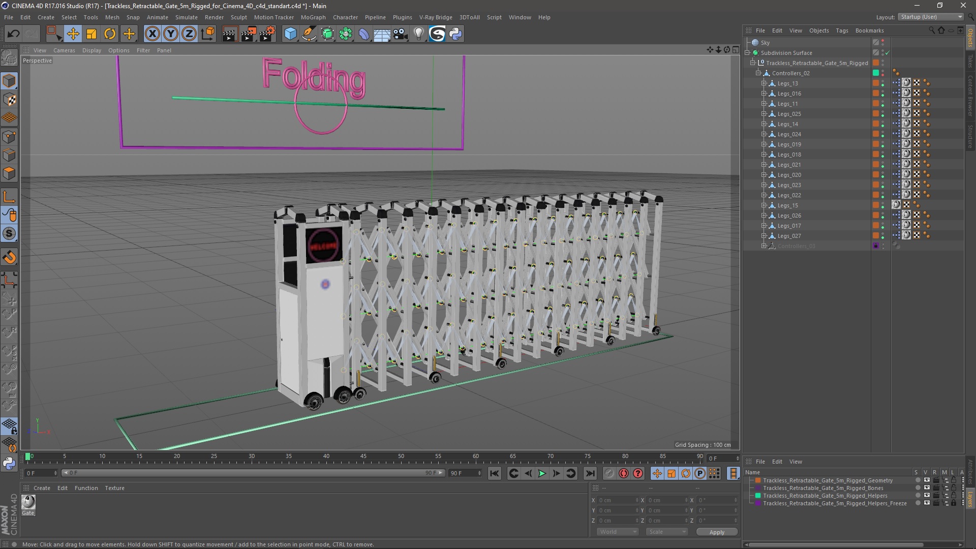 3D model Trackless Retractable Gate 5m Rigged for Cinema 4D