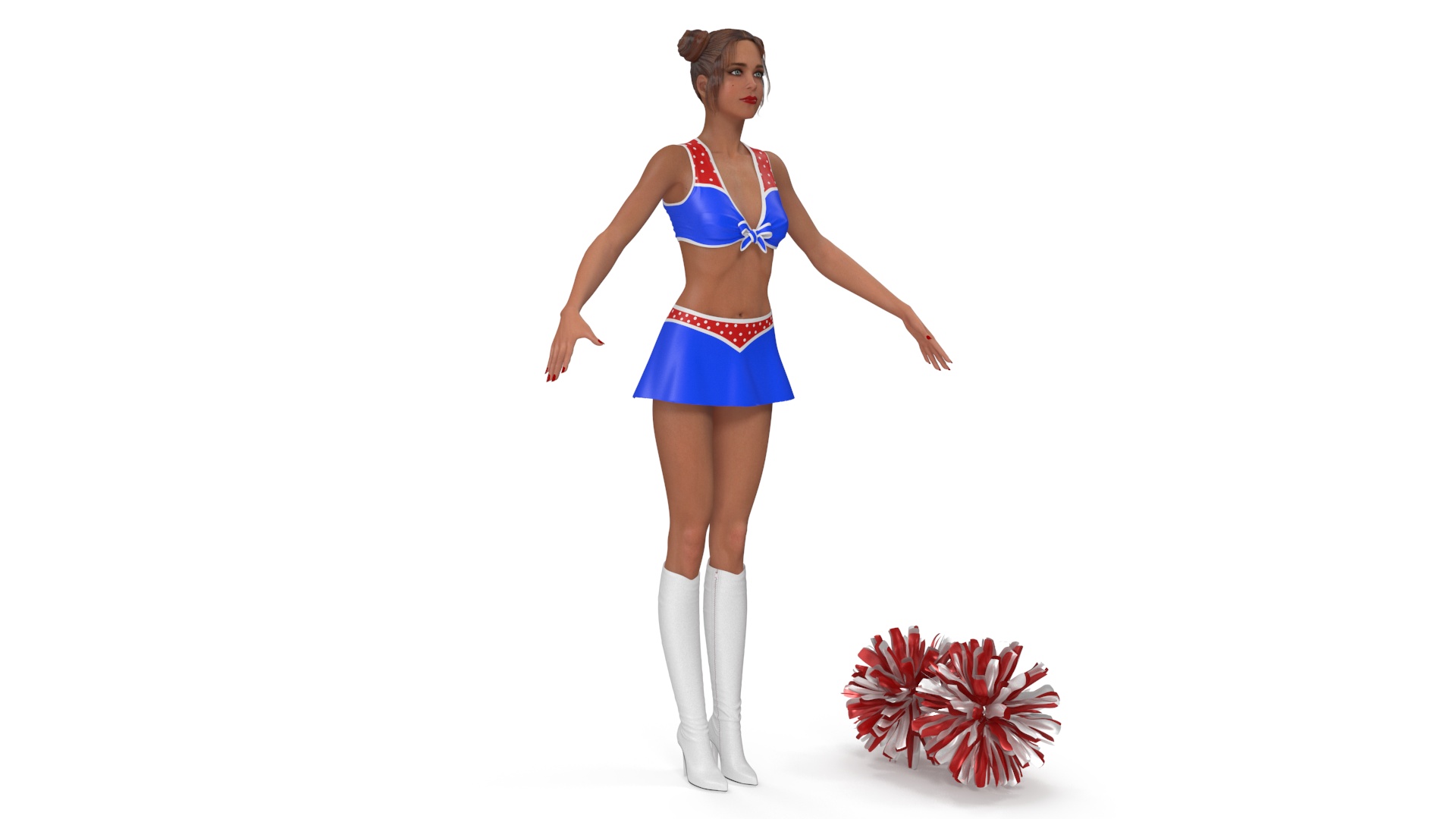3D model European Woman Dancer with Pompoms Rigged for Cinema 4D