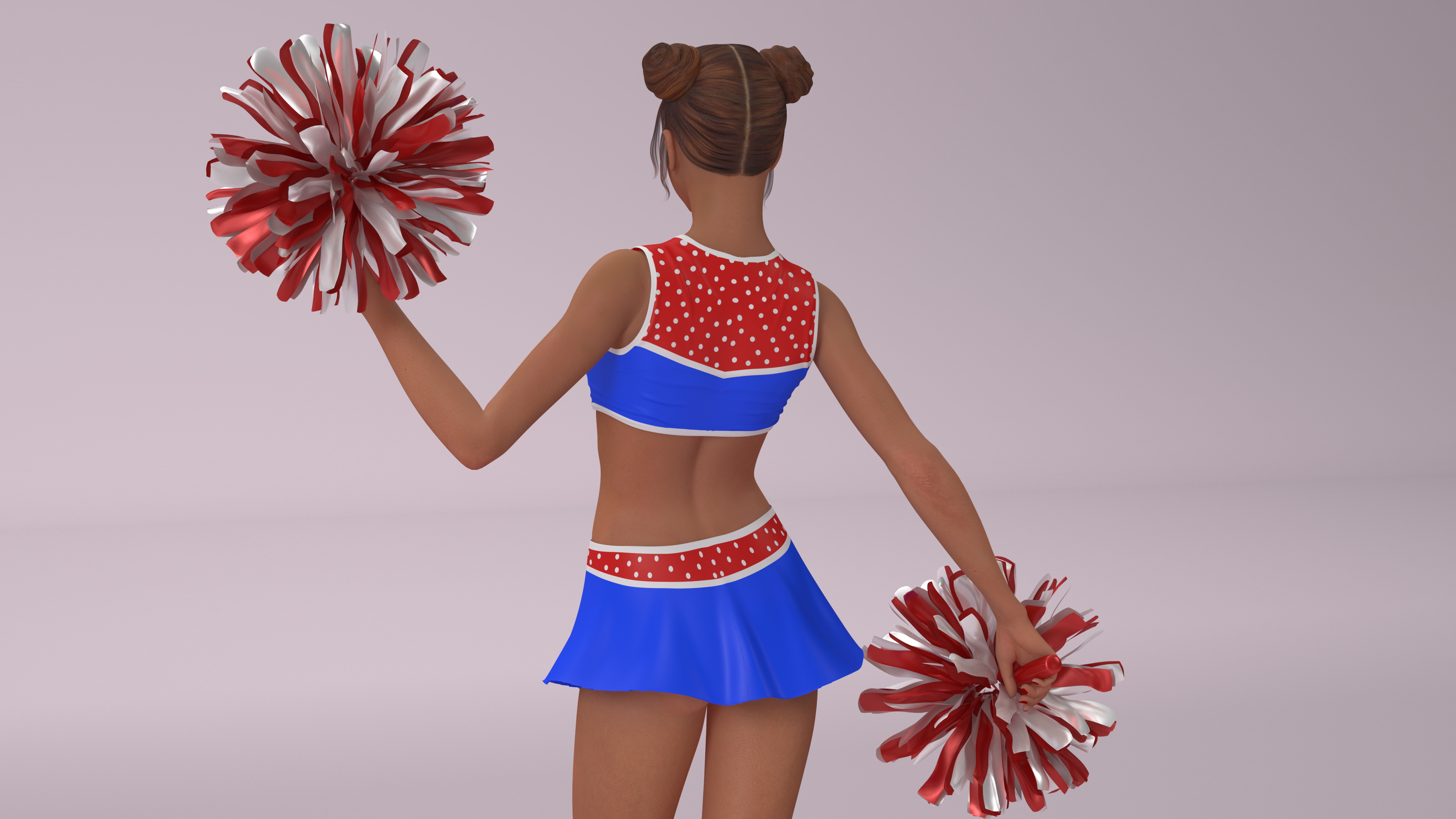 3D model European Woman Dancer with Pompoms Rigged for Cinema 4D