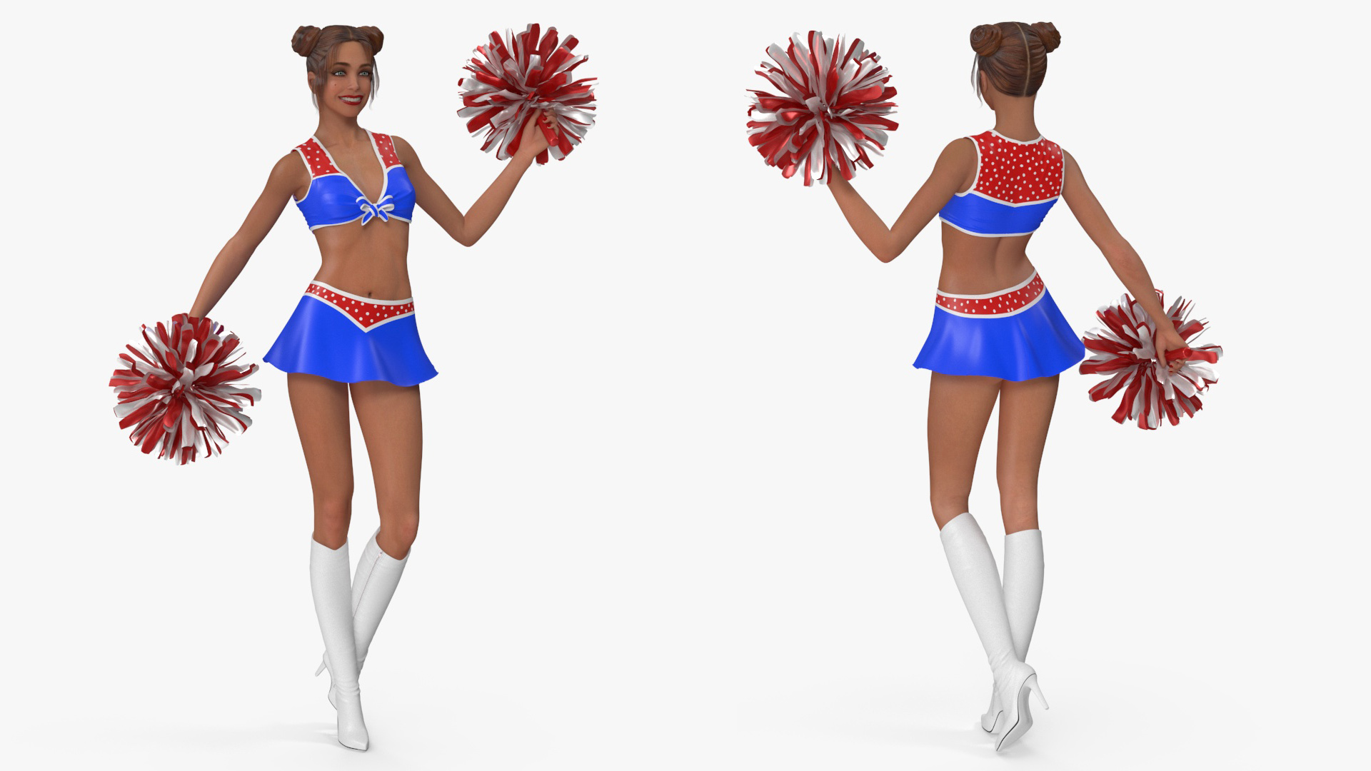 3D model European Woman Dancer with Pompoms Rigged for Cinema 4D