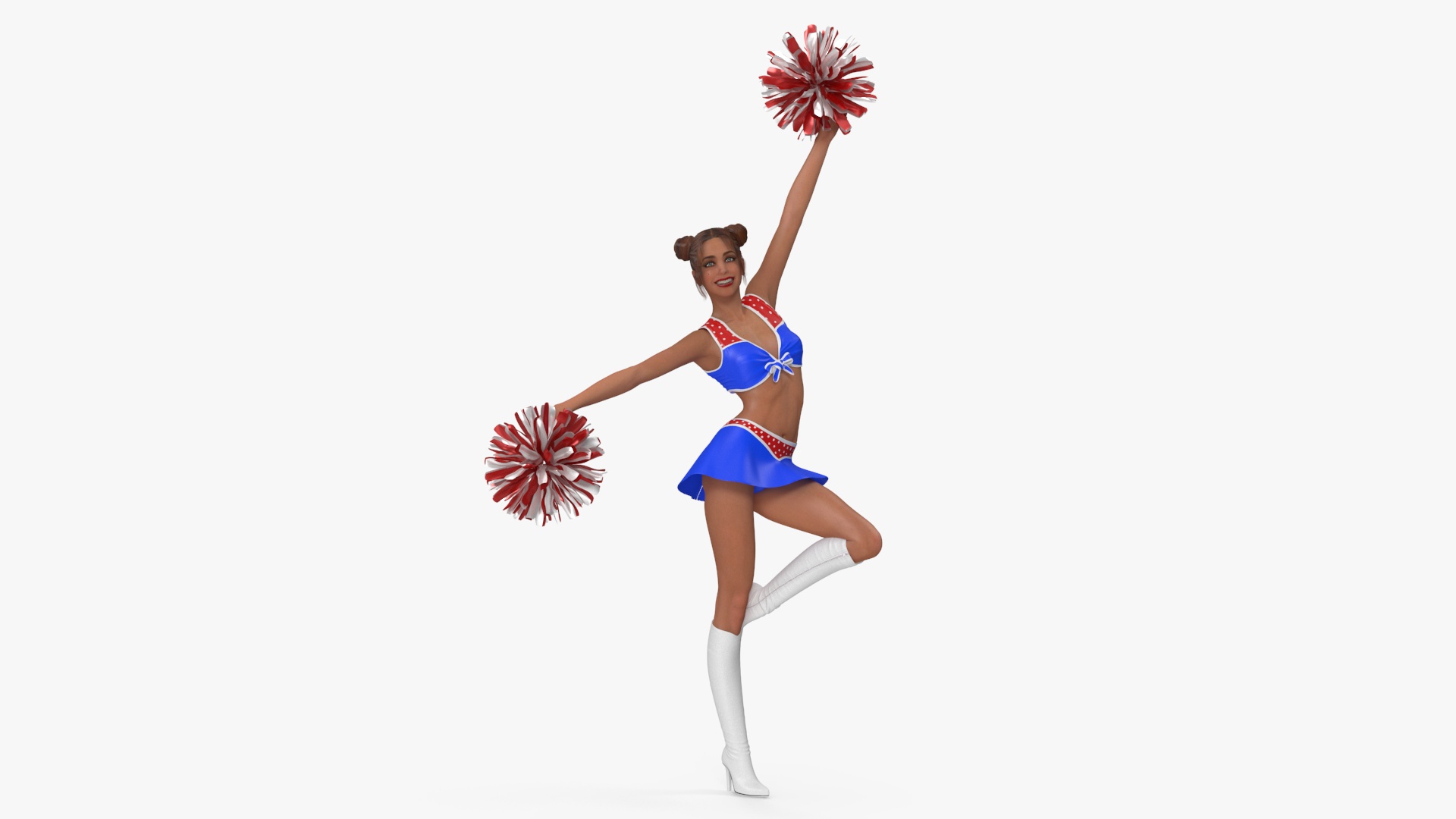 3D model European Woman Dancer with Pompoms Rigged for Cinema 4D