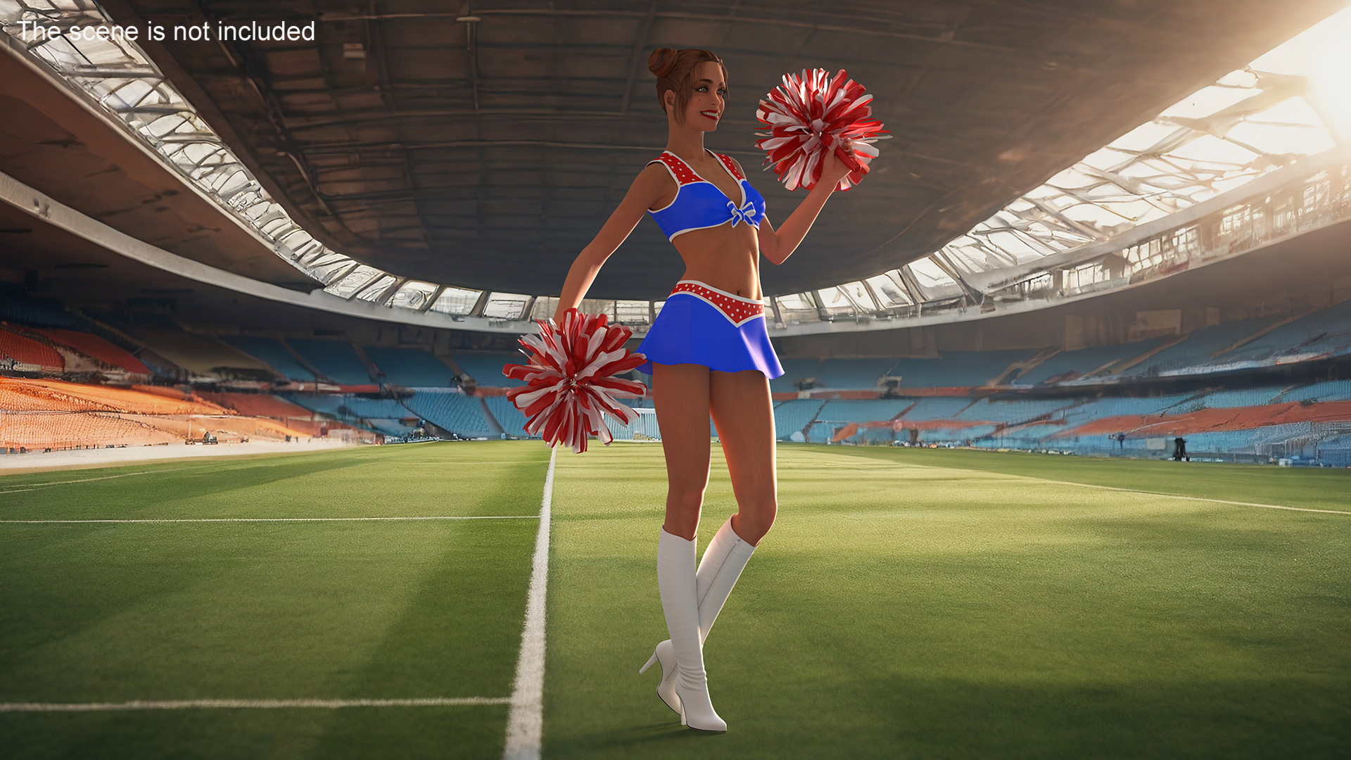 3D model European Woman Dancer with Pompoms Rigged for Cinema 4D