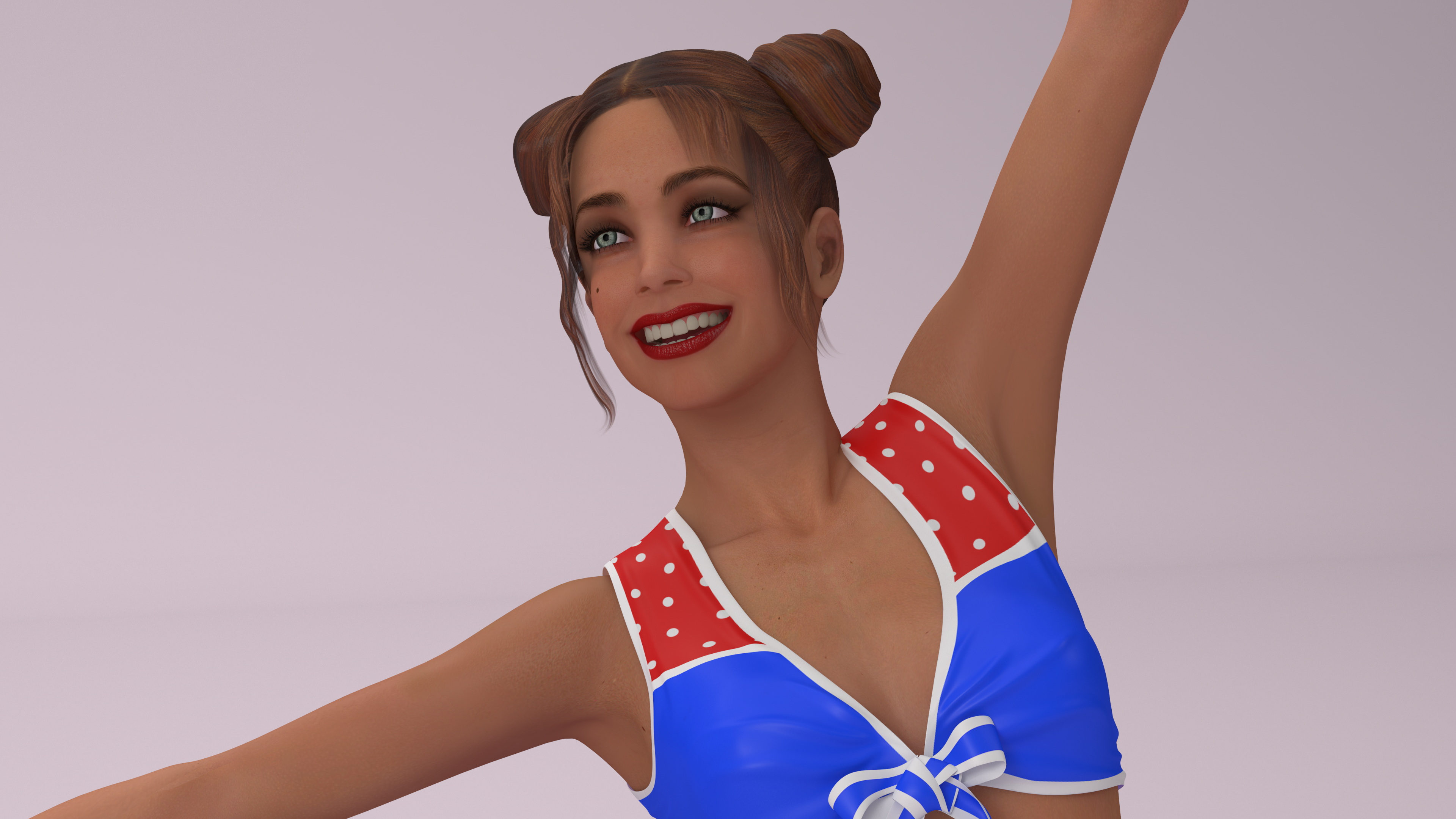 3D model European Woman Dancer with Pompoms Rigged for Cinema 4D
