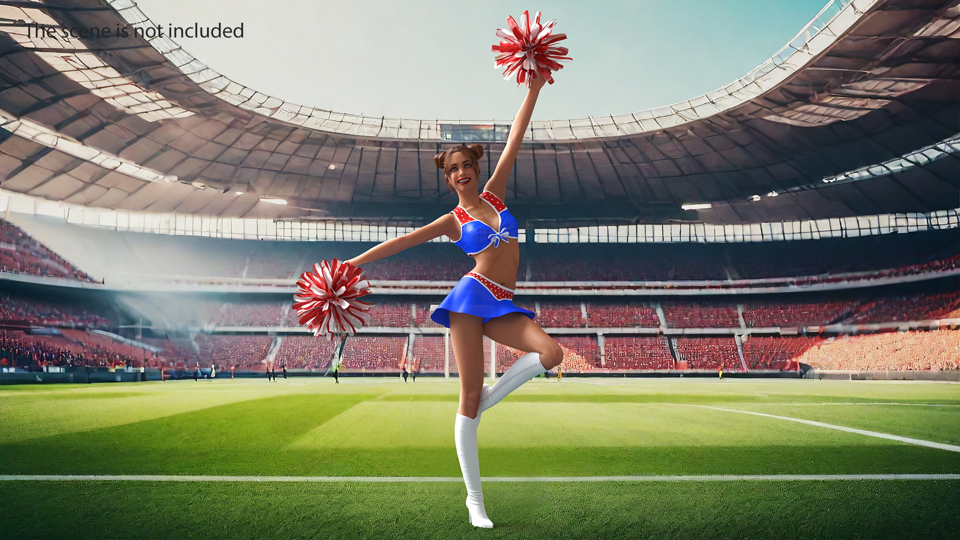 3D model European Woman Dancer with Pompoms Rigged for Cinema 4D