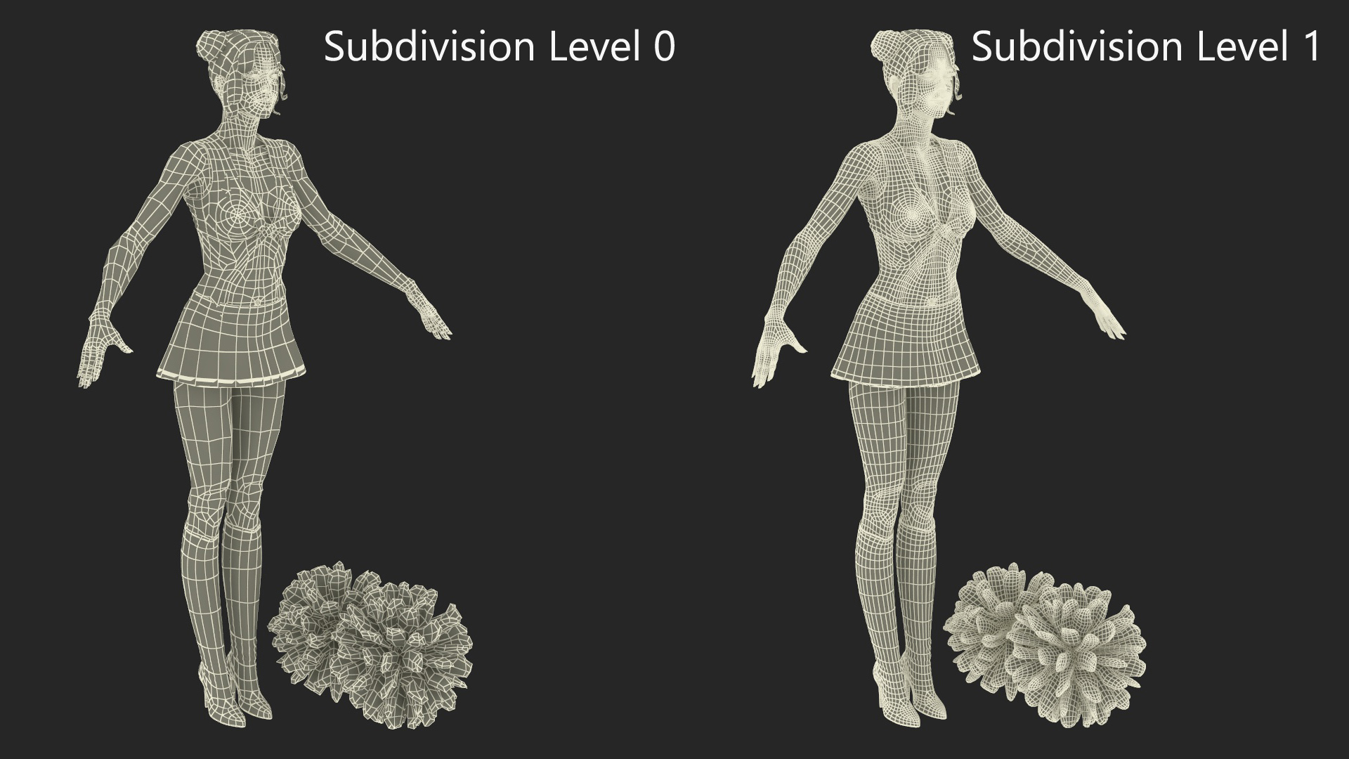 3D model European Woman Dancer with Pompoms Rigged for Cinema 4D