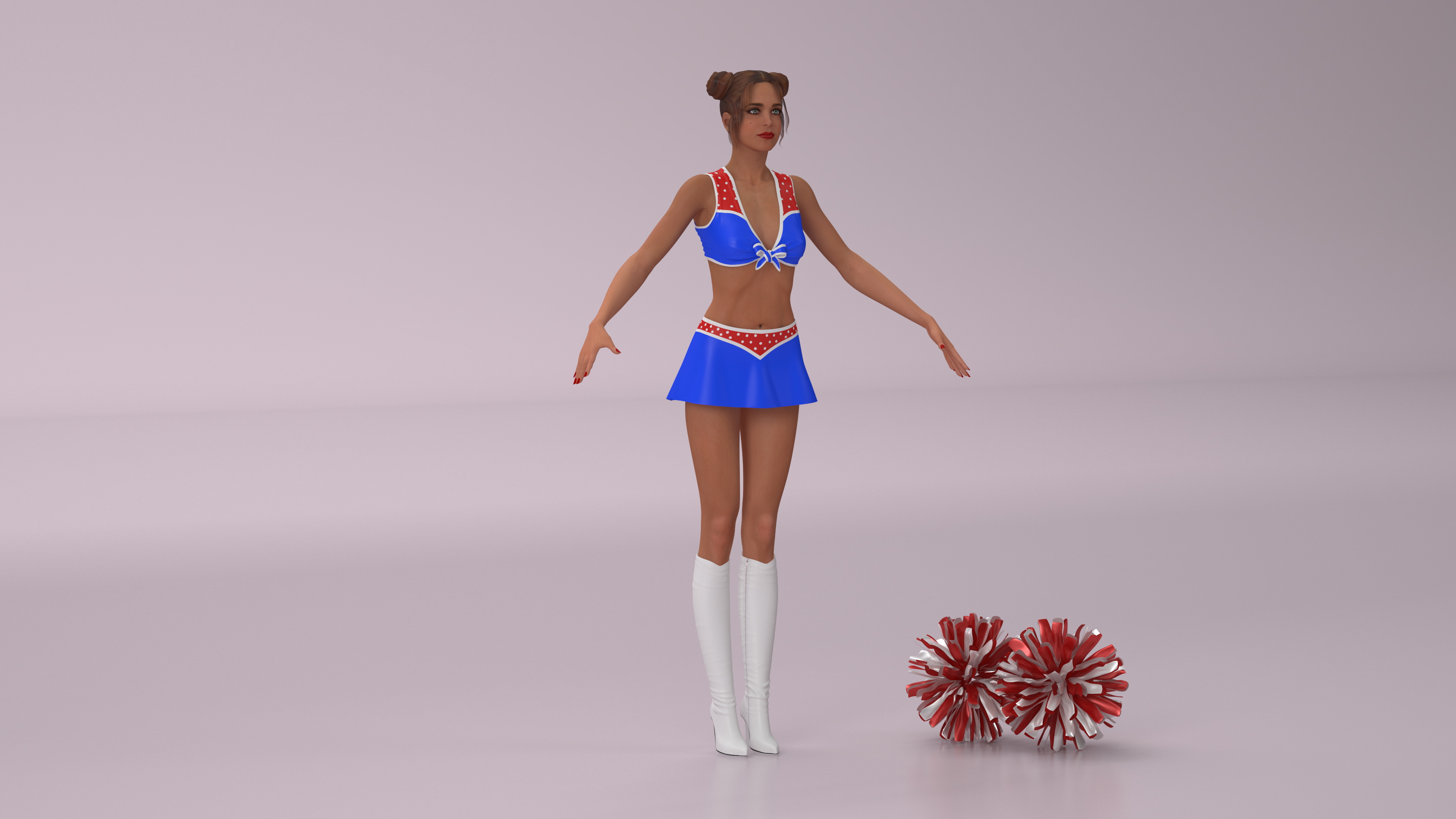 3D model European Woman Dancer with Pompoms Rigged for Cinema 4D
