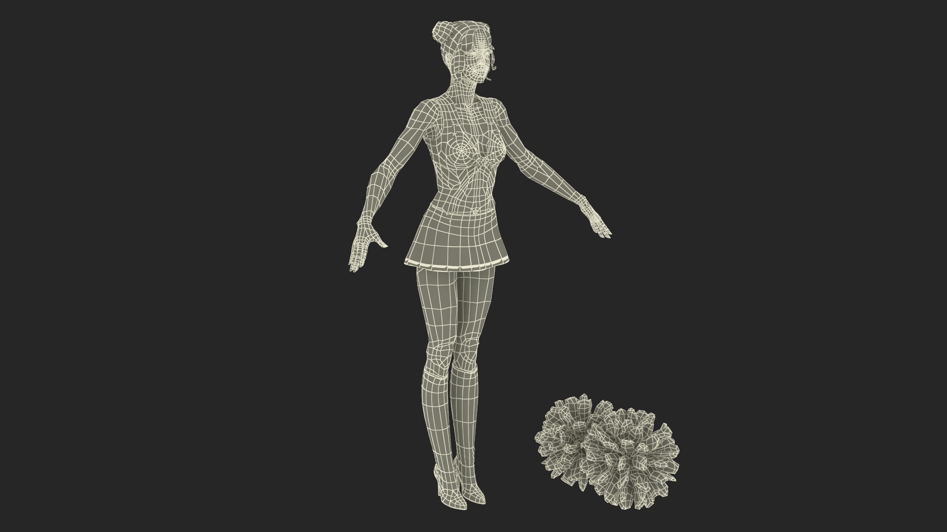 3D model European Woman Dancer with Pompoms Rigged for Cinema 4D