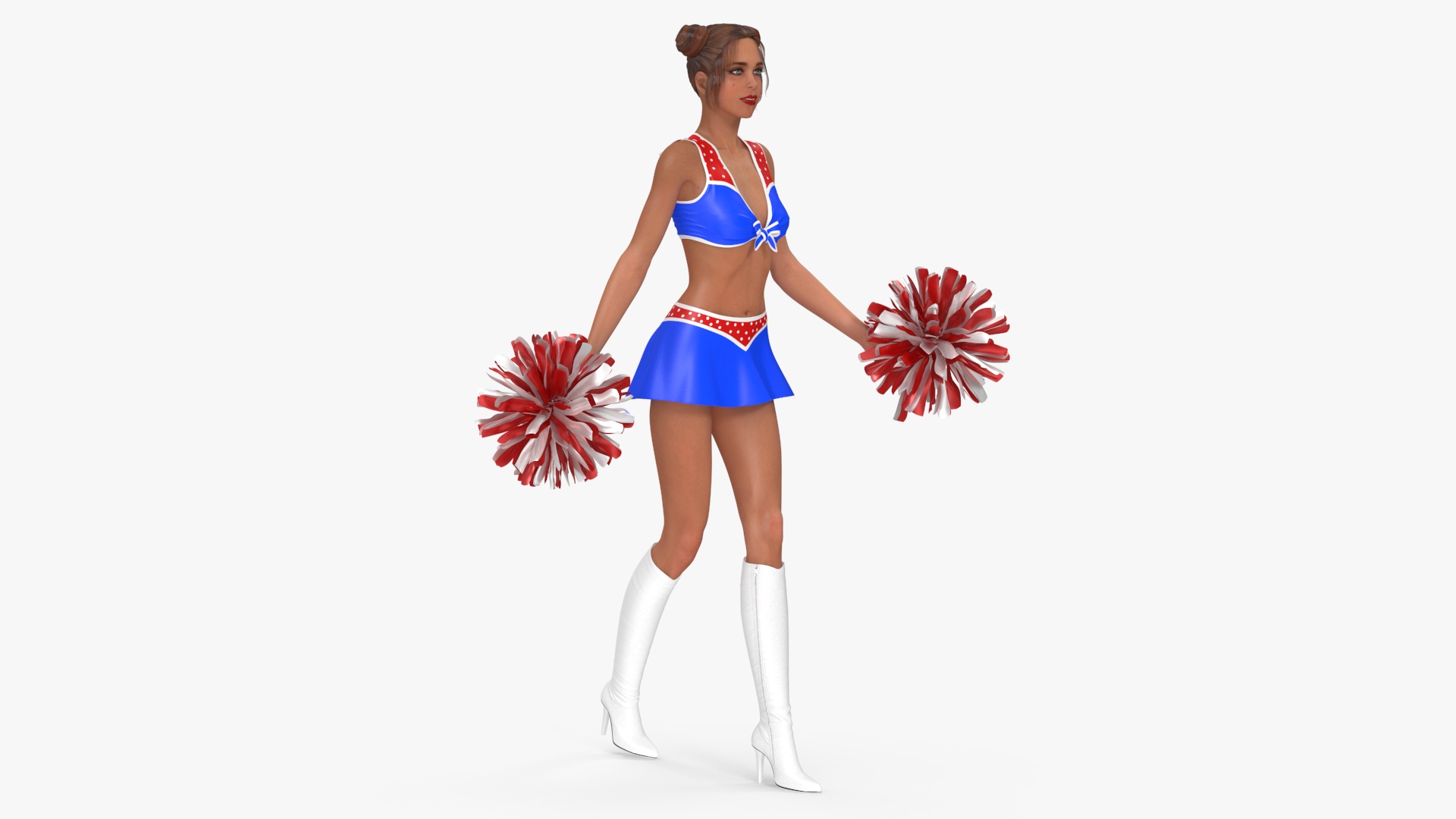 3D model European Woman Dancer with Pompoms Rigged for Cinema 4D