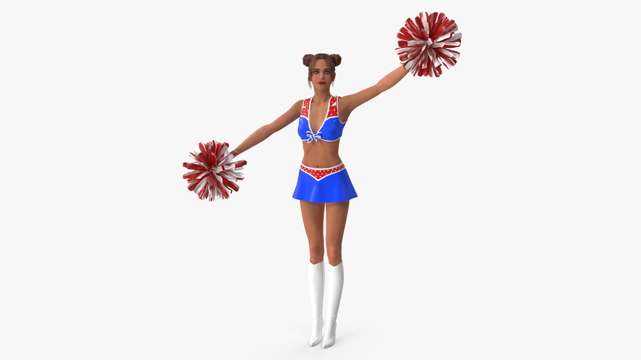3D model European Woman Dancer with Pompoms Rigged for Cinema 4D
