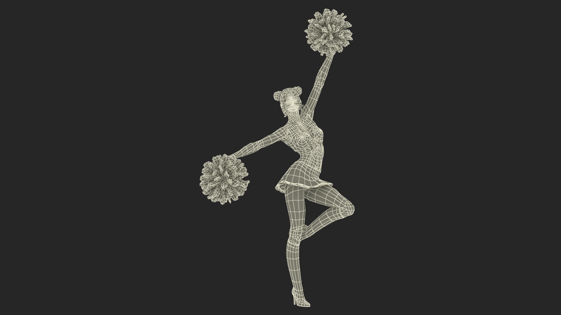 3D model European Woman Dancer with Pompoms Rigged for Cinema 4D