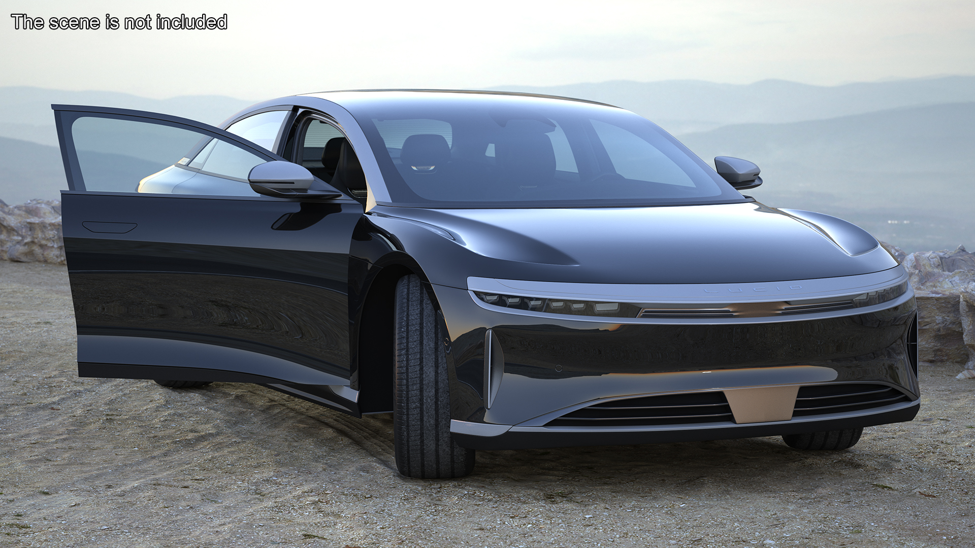 3D Lucid Air Electric Luxury Sedan Black Rigged for Cinema 4D model