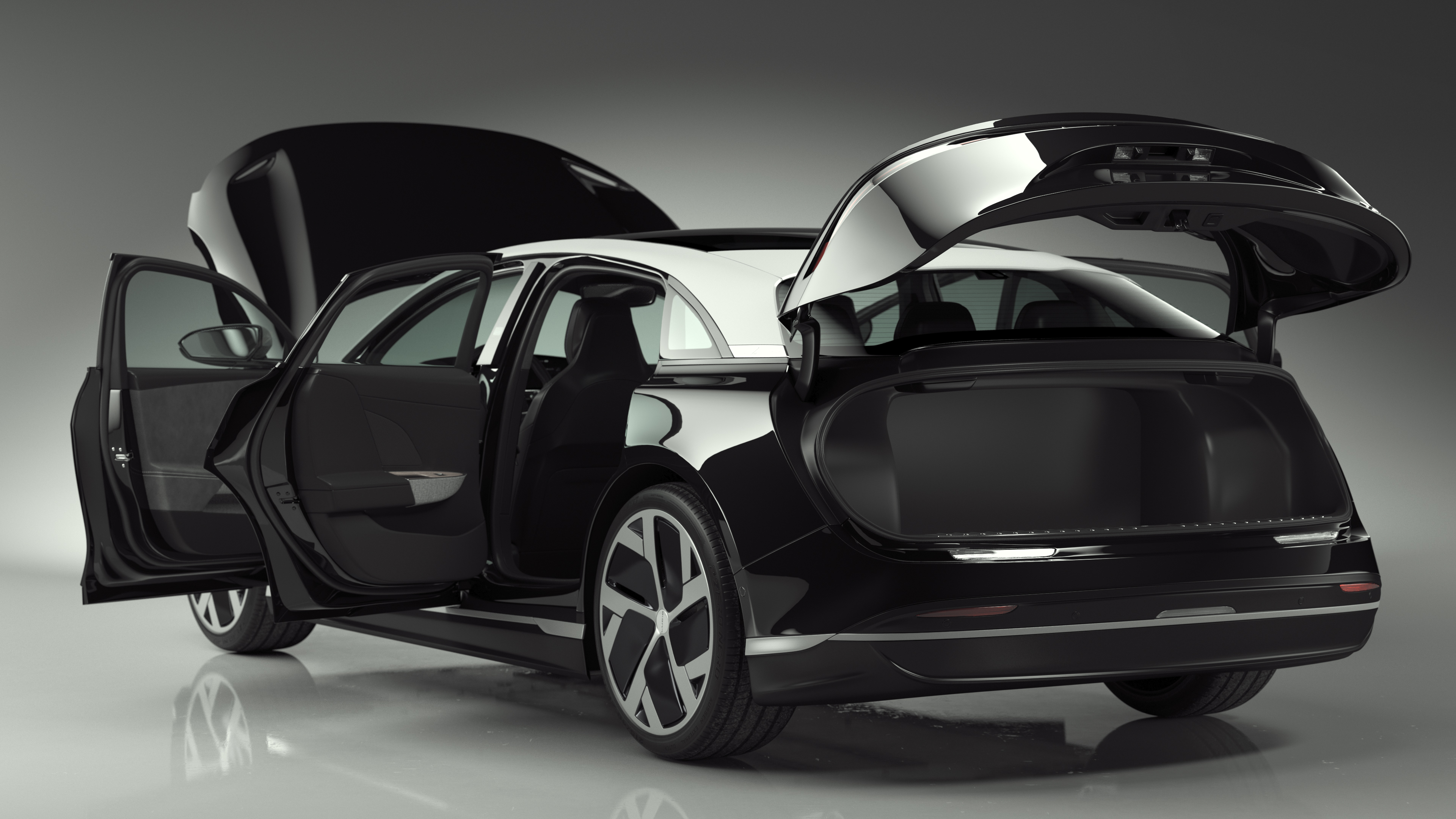 3D Lucid Air Electric Luxury Sedan Black Rigged for Cinema 4D model