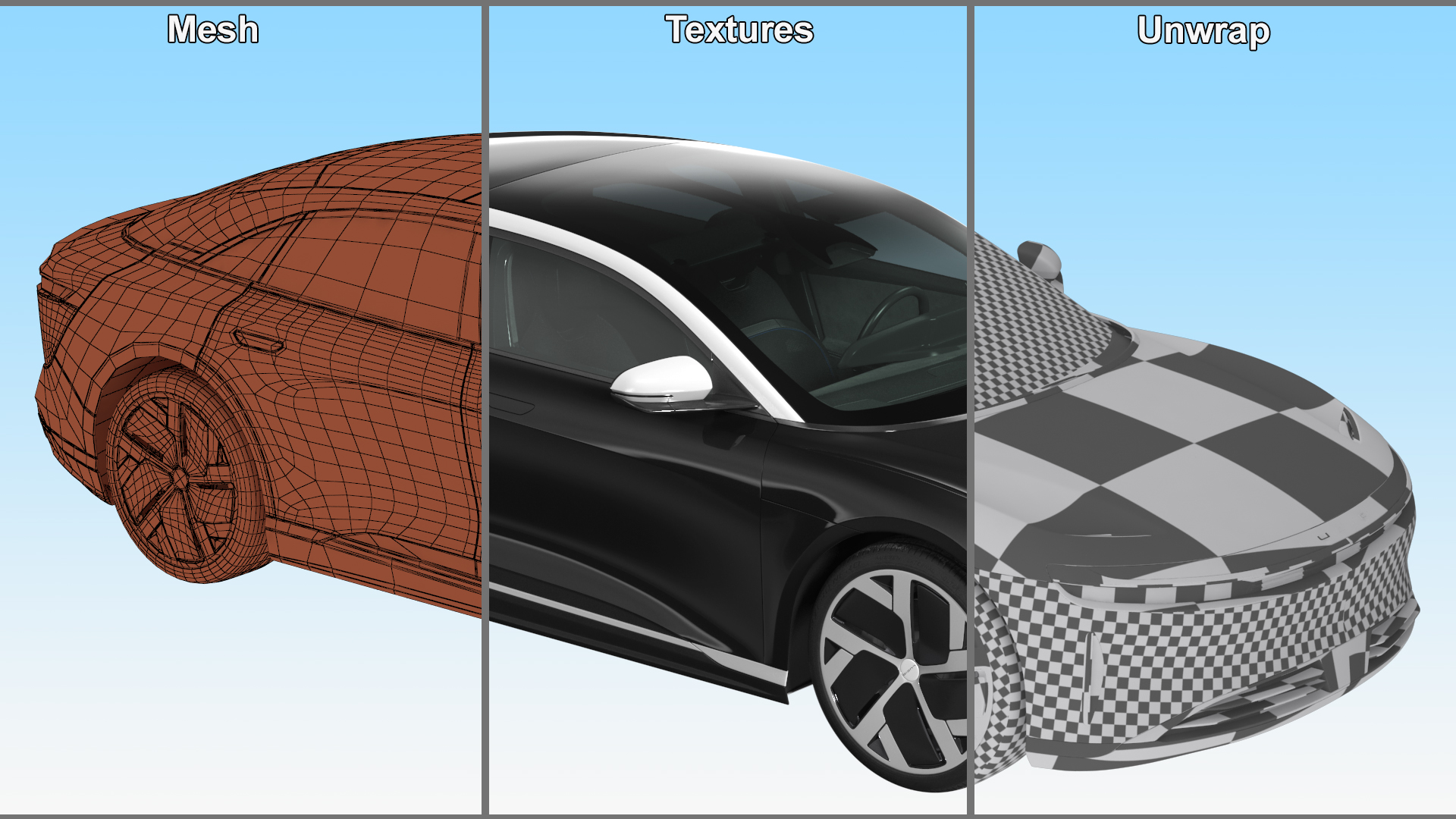 3D Lucid Air Electric Luxury Sedan Black Rigged for Cinema 4D model