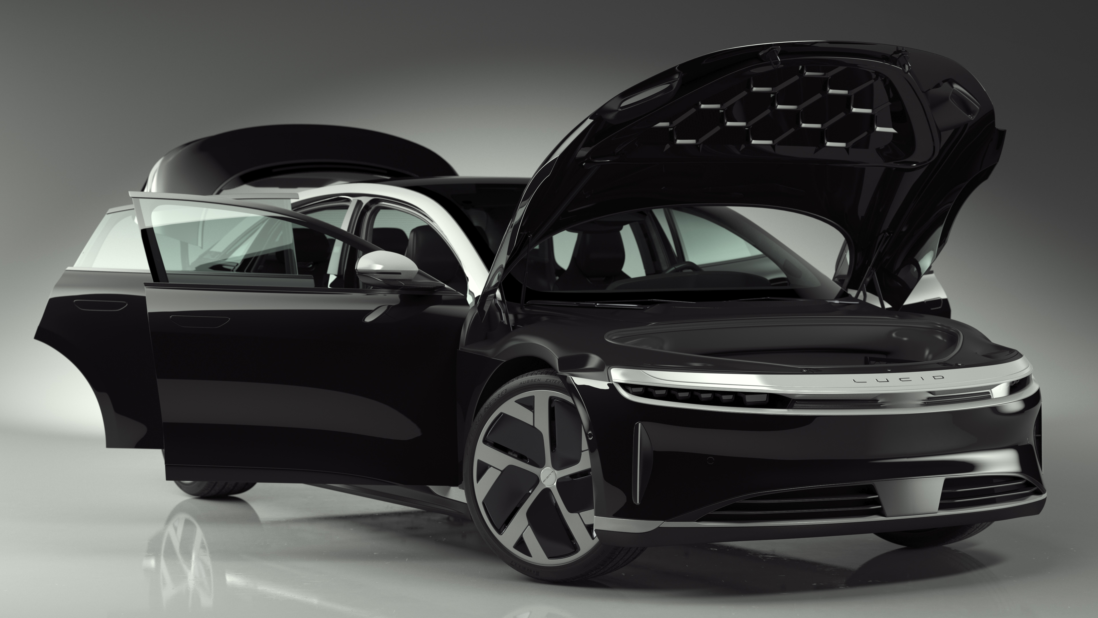 3D Lucid Air Electric Luxury Sedan Black Rigged for Cinema 4D model