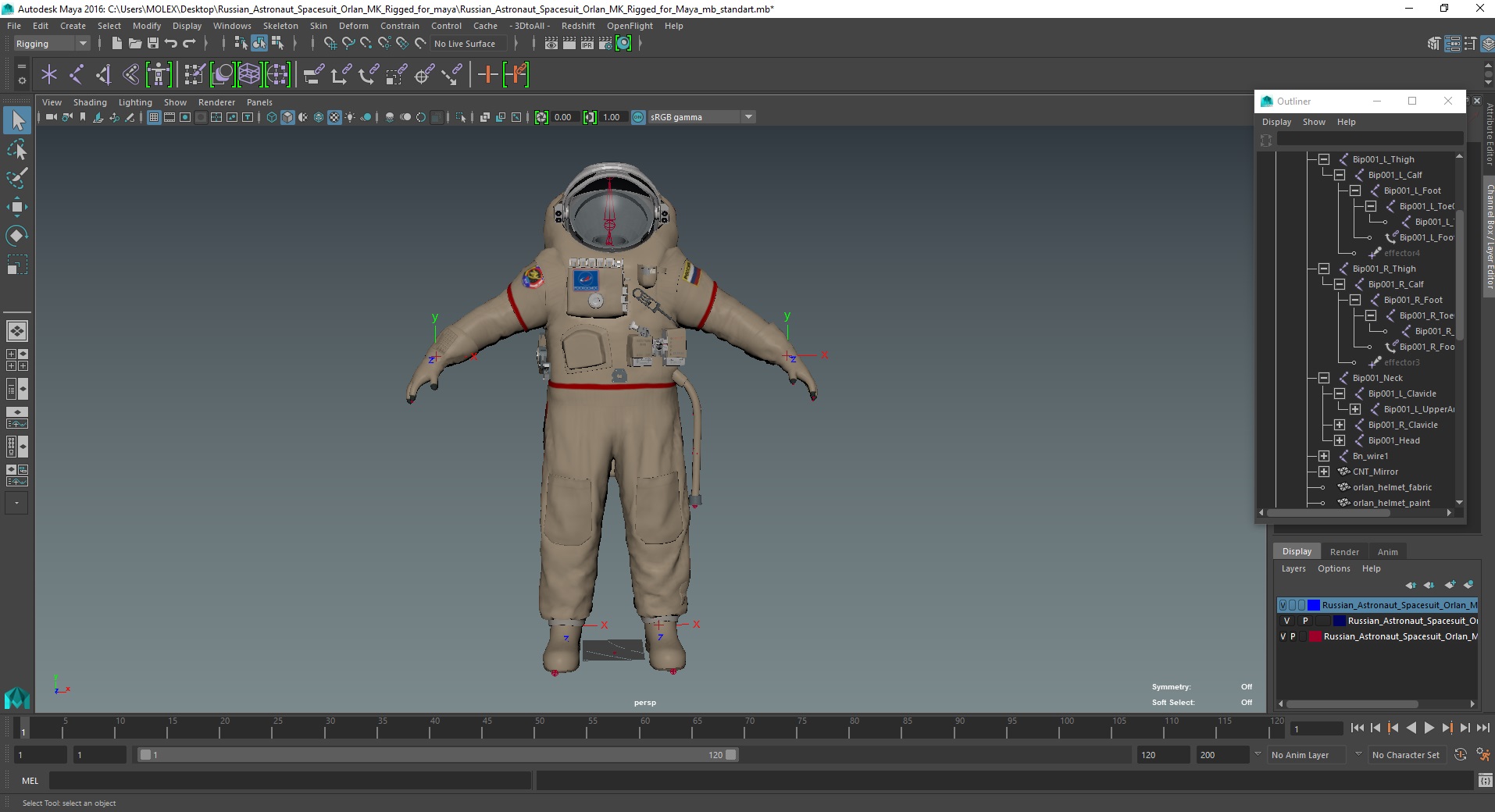 Russian Astronaut Spacesuit Orlan MK Rigged for Maya 3D