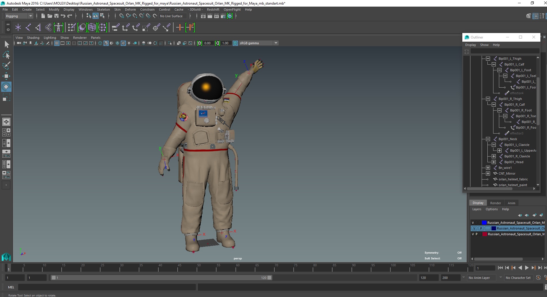 Russian Astronaut Spacesuit Orlan MK Rigged for Maya 3D