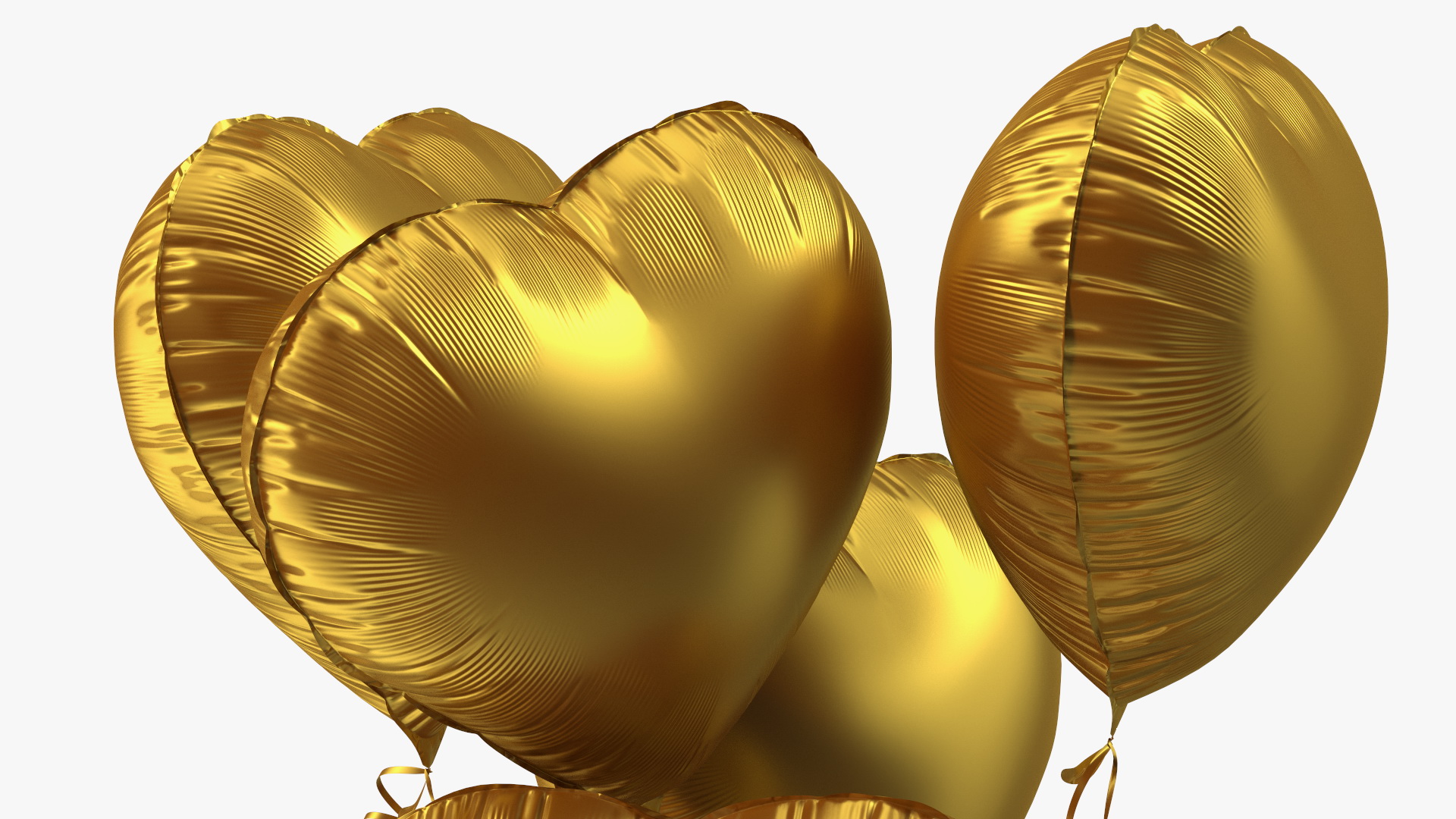 3D Helium Matte Gold Heart Shape Balloons Bouquet