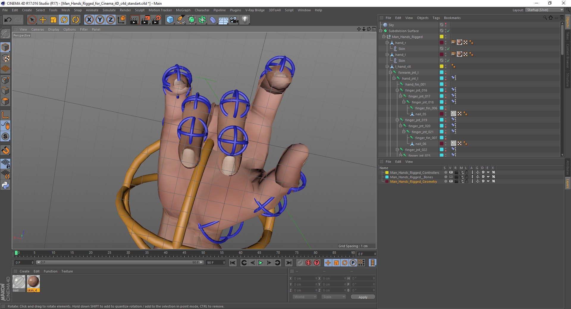 3D model Man Hands Rigged for Cinema 4D